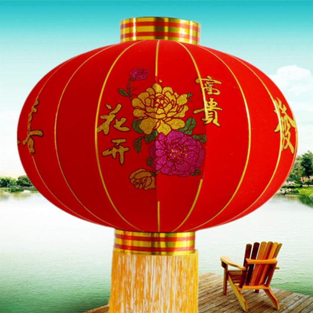 1PC Red Flocking Cloth Lantern Outdoor New Year Decor Chinese Spring Festival Decoration Lantern - Hua Kai Fu Gui
