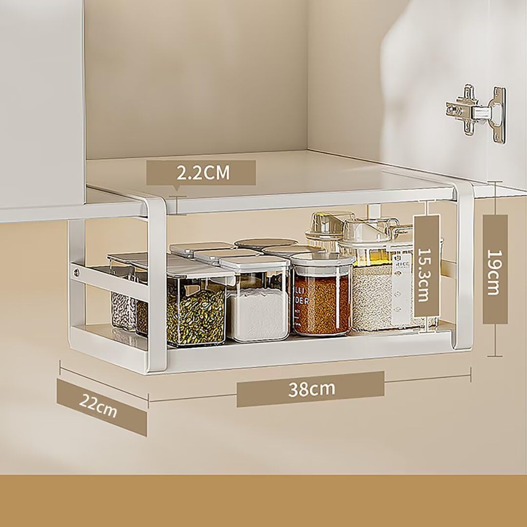 Cesta para debajo del estante – Cestas colgantes de metal para cocina, baño, oficina, armarios y cabina – Ahorro de espacio en blanco