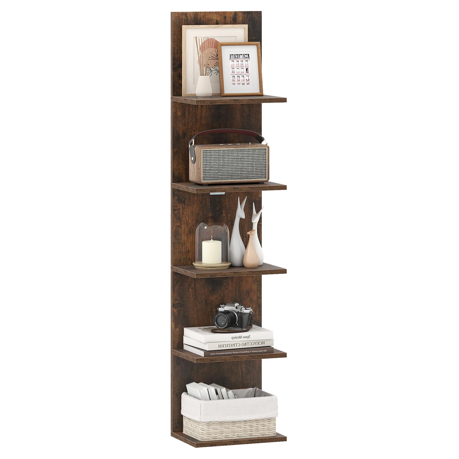 COSTWAY 5-Tier Wall Shelf Unit, Vertical Floating Shelves (Rustic Brown, 1)