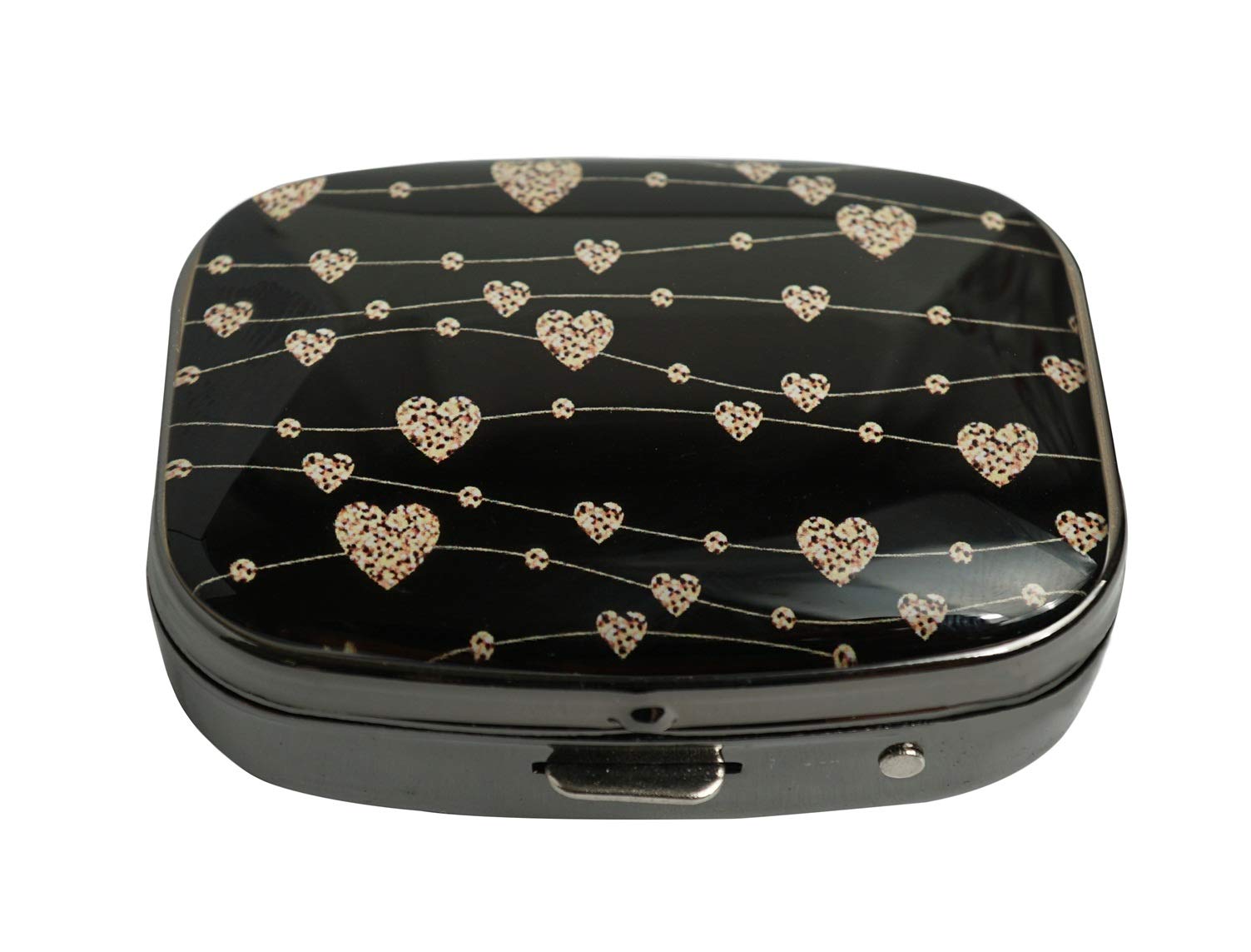 Image Custom Unique Pill Box Case Tablet Pocket Purse Travel Pill Decorative Box Case Holder (Beautiful Gold Hearts)