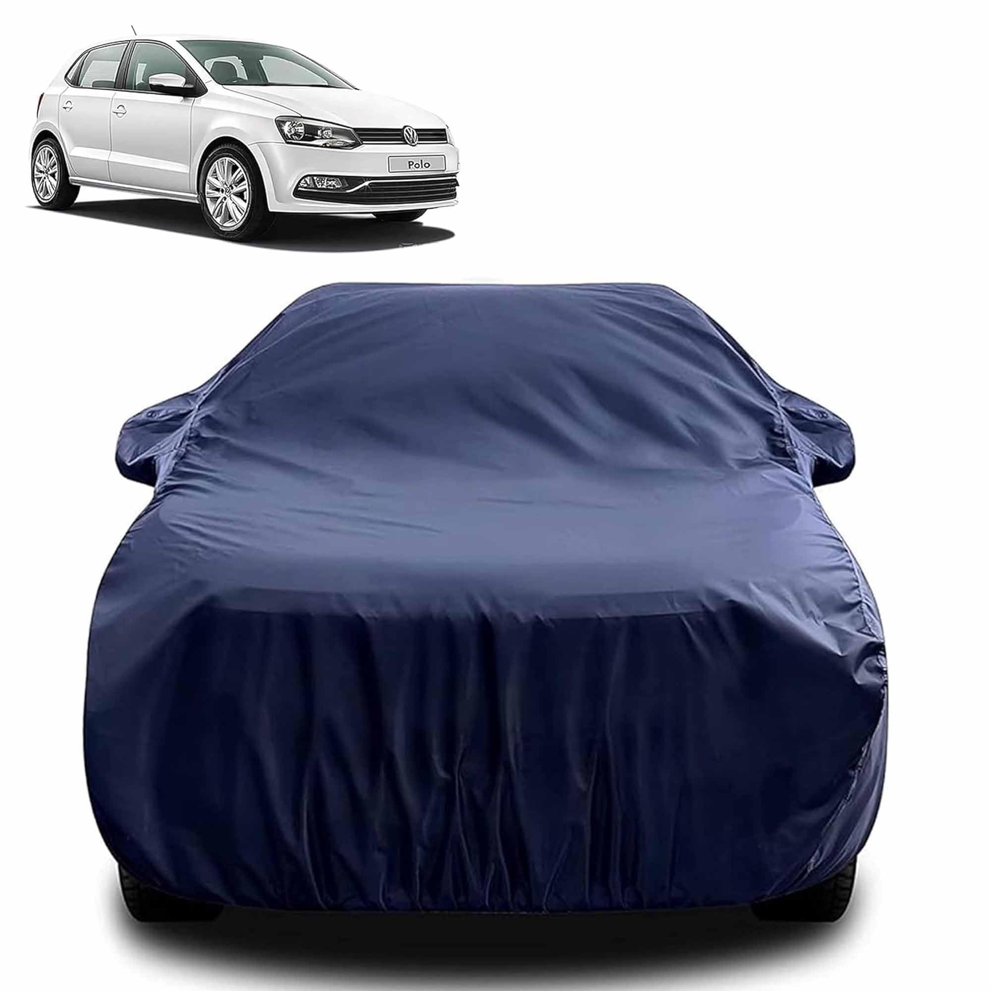 Sulfar 100% Water Resistant Car Body Cover Compatible with Mirror for Volkswagen Polo GT (Triple Stitched, Full Bottom Elastic, Navy Blue)