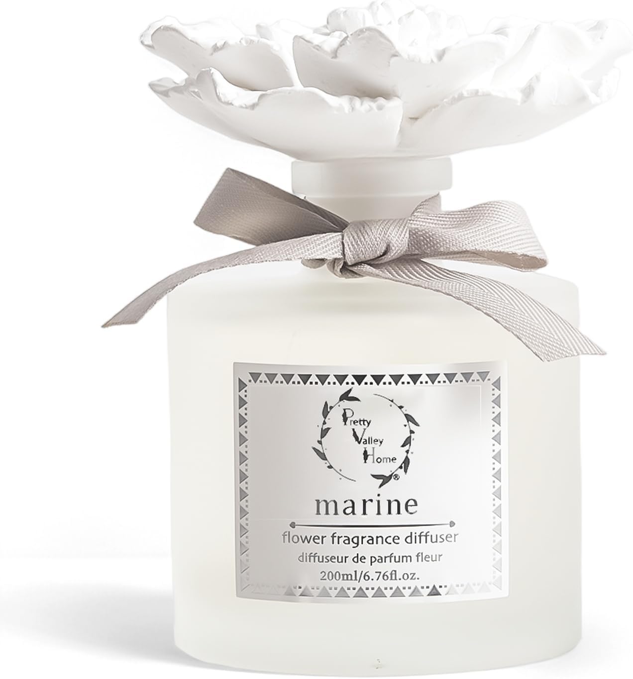 Reed Diffuser Sets, 6.76 Fl. Oz / 200ML Ceramic Diffuser Flower Gift Box, Home Reed Diffuser for Bathroom Office Bathroom Living Room Decor (Marine White)