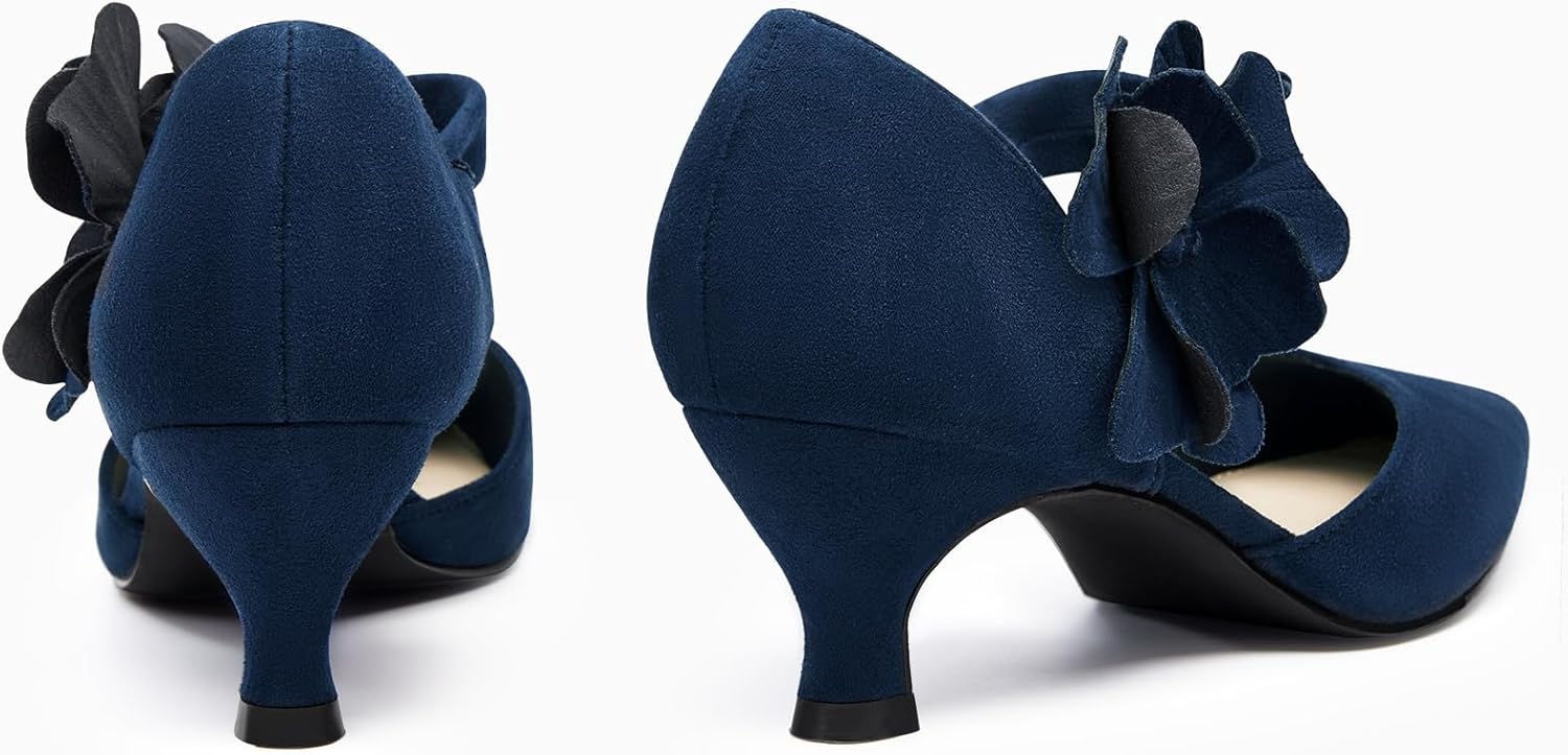 Coutgo Womens Low Kitten Heels Dressy Shoes Comfortable Closed Toe Flower Slip on Formal Party Dance Heeled Pumps - Image 5