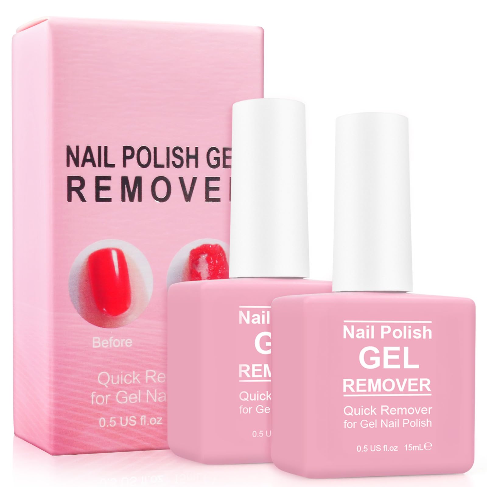 Gel Nail Polish Remover, (2PCS) Professional Gel Polish Remover for Nails, No Need for Foil, Quick & Easy Polish Remover In 2-5 Minutes, 0.5 Fl Oz
