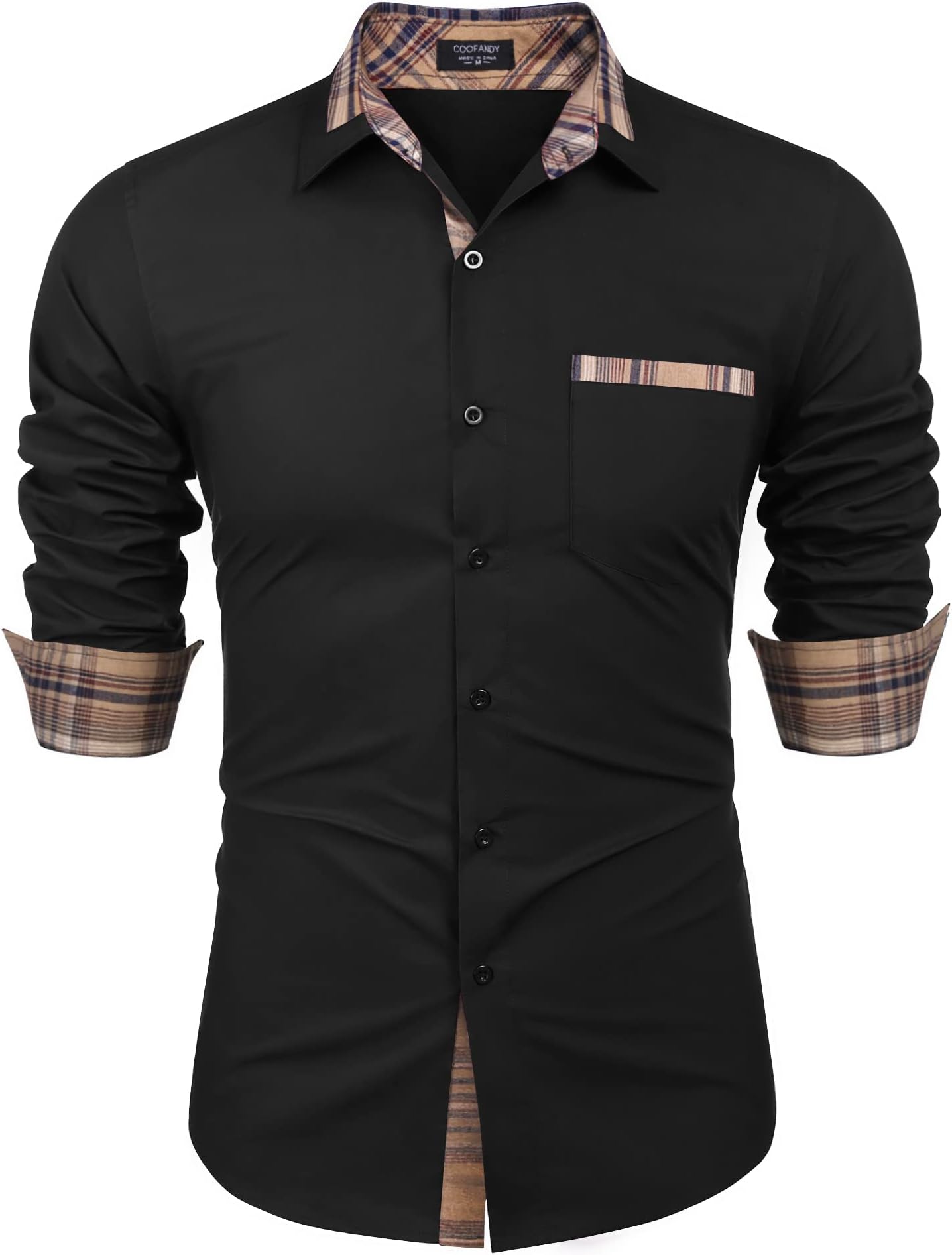 Men's Long Sleeve Dress Shirt Plaid Collar Casual Button Down Shirts