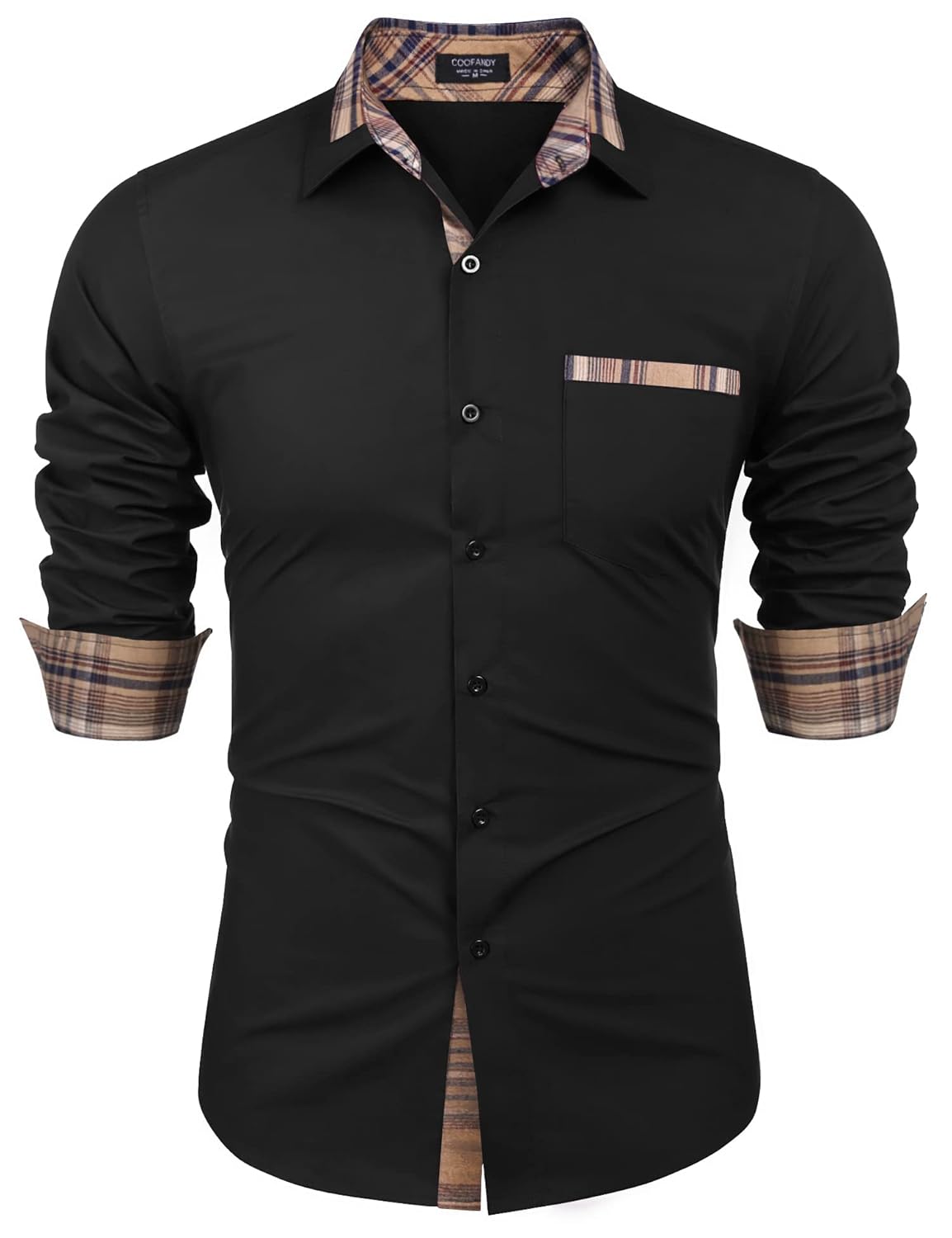 COOFANDY Mens Long Sleeve Dress Shirt Plaid Collar Casual Button Down Shirts