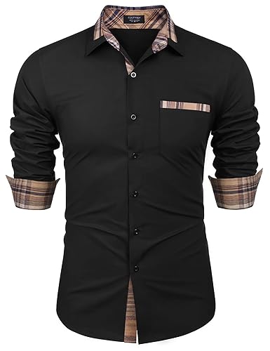 COOFANDY Men's Long Sleeve Dress Shirt Plaid Collar Casual Button