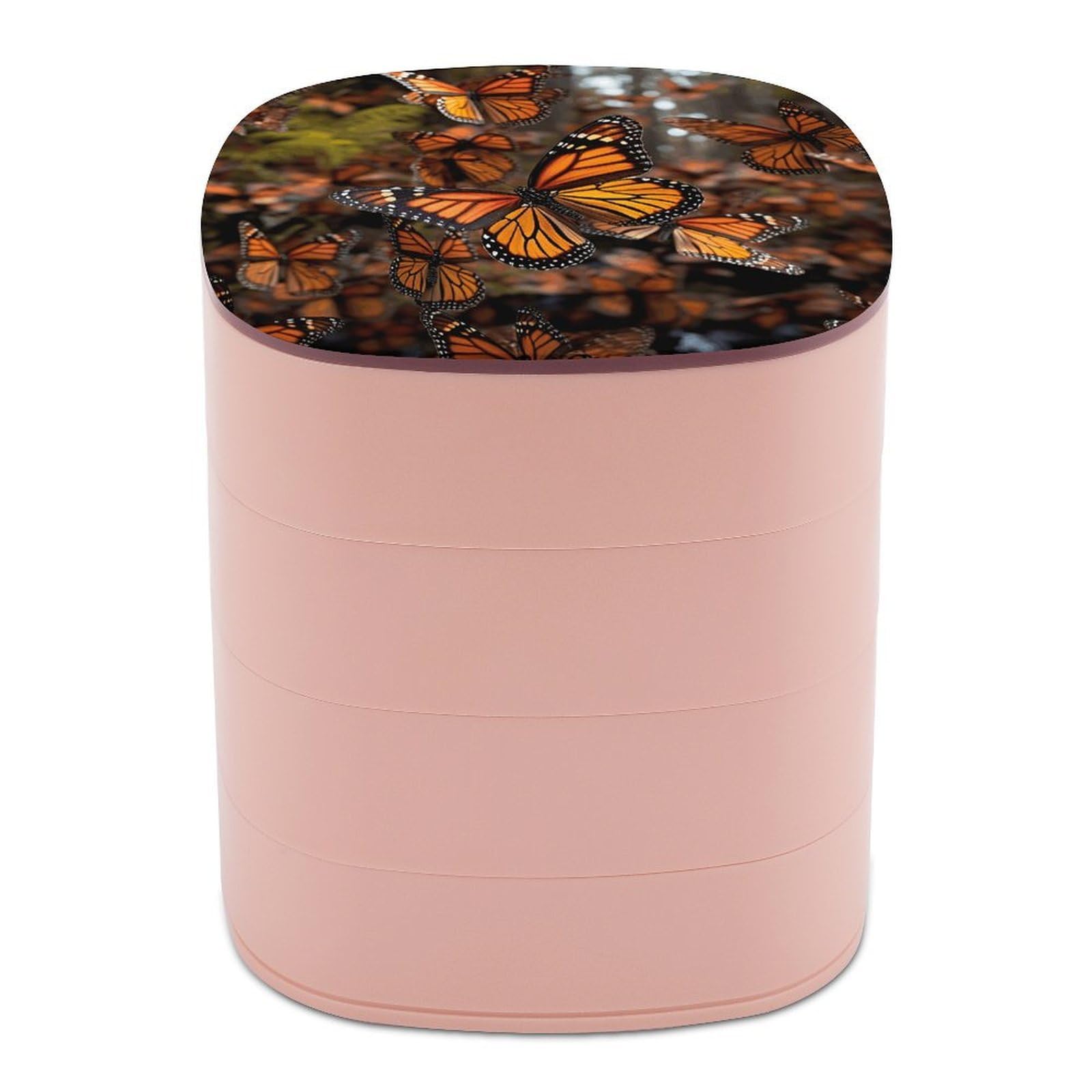 VstaDank Monarch Butterflies Jewelry Box with Mirror Travel Small Jewelry Case for Women 4-Layer Rotatable Jewelry Organizer Storage Box Portable Jewelry Storage Case for Rings Earrings