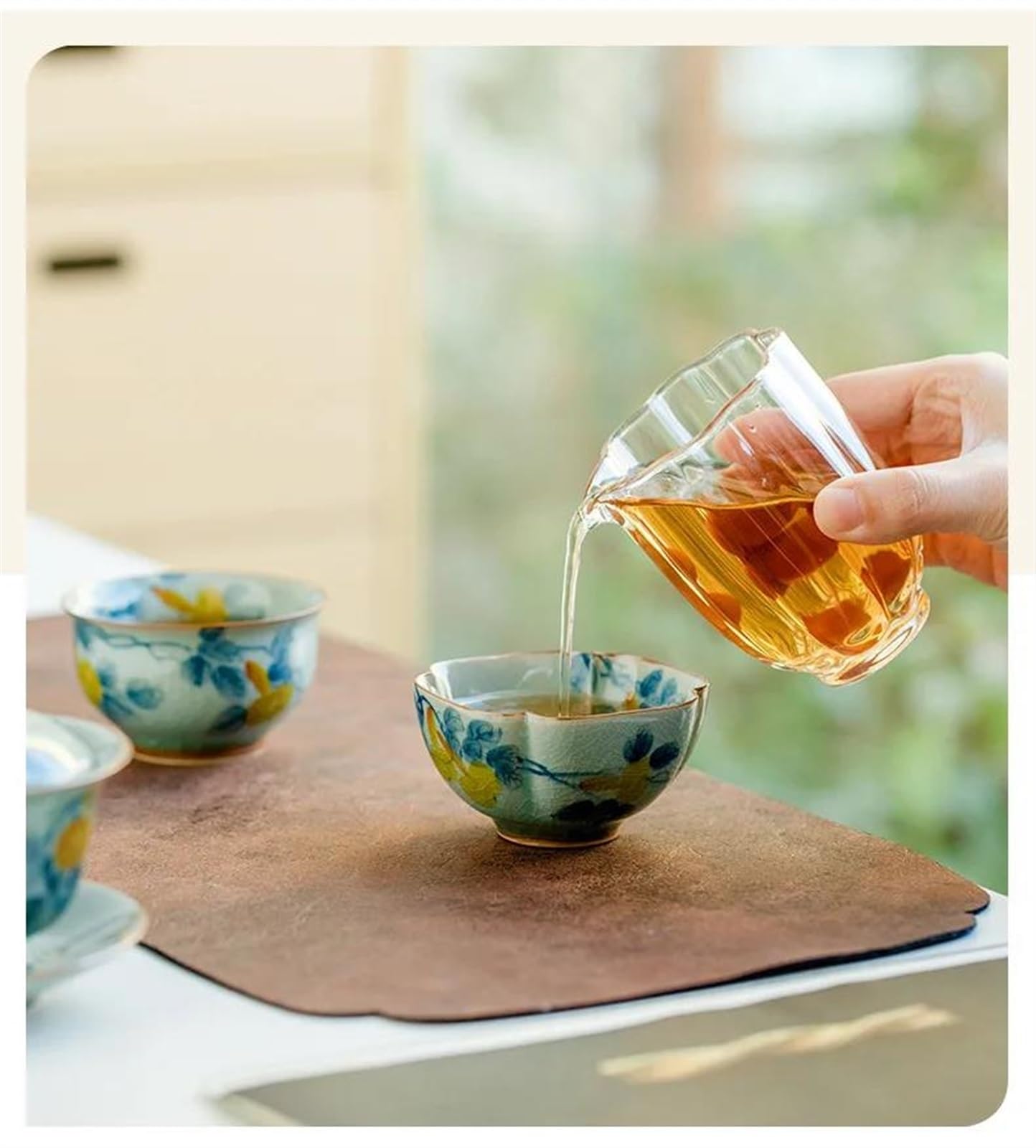 Teeservice Puer Einzelschale Kung Fu Teeservice Geschenke Eisglasur Keramik Teetasse Reine handbemalte Lotus Teeschale Kürbis Teetasse Reiseteeservice Teekanne (A)