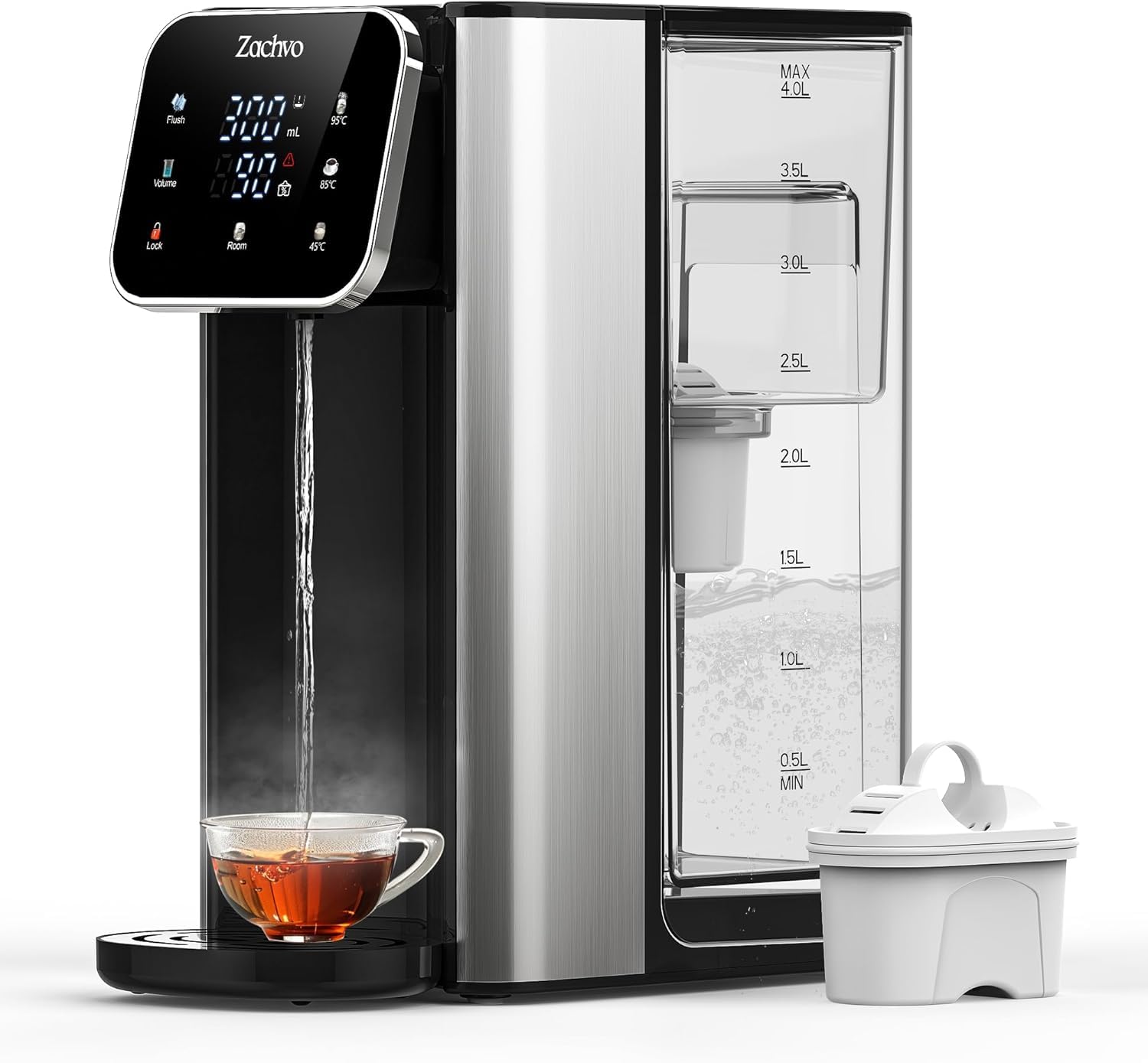 Dispensador de Agua Caliente UR05-2200W Agua Caliente en Segundos, 4 Niveles de Temperatura y 3 Cantidades de Agua, Depósito de 4L, Compacto, Filtro de Carbón Activo, para Cocina y Oficina