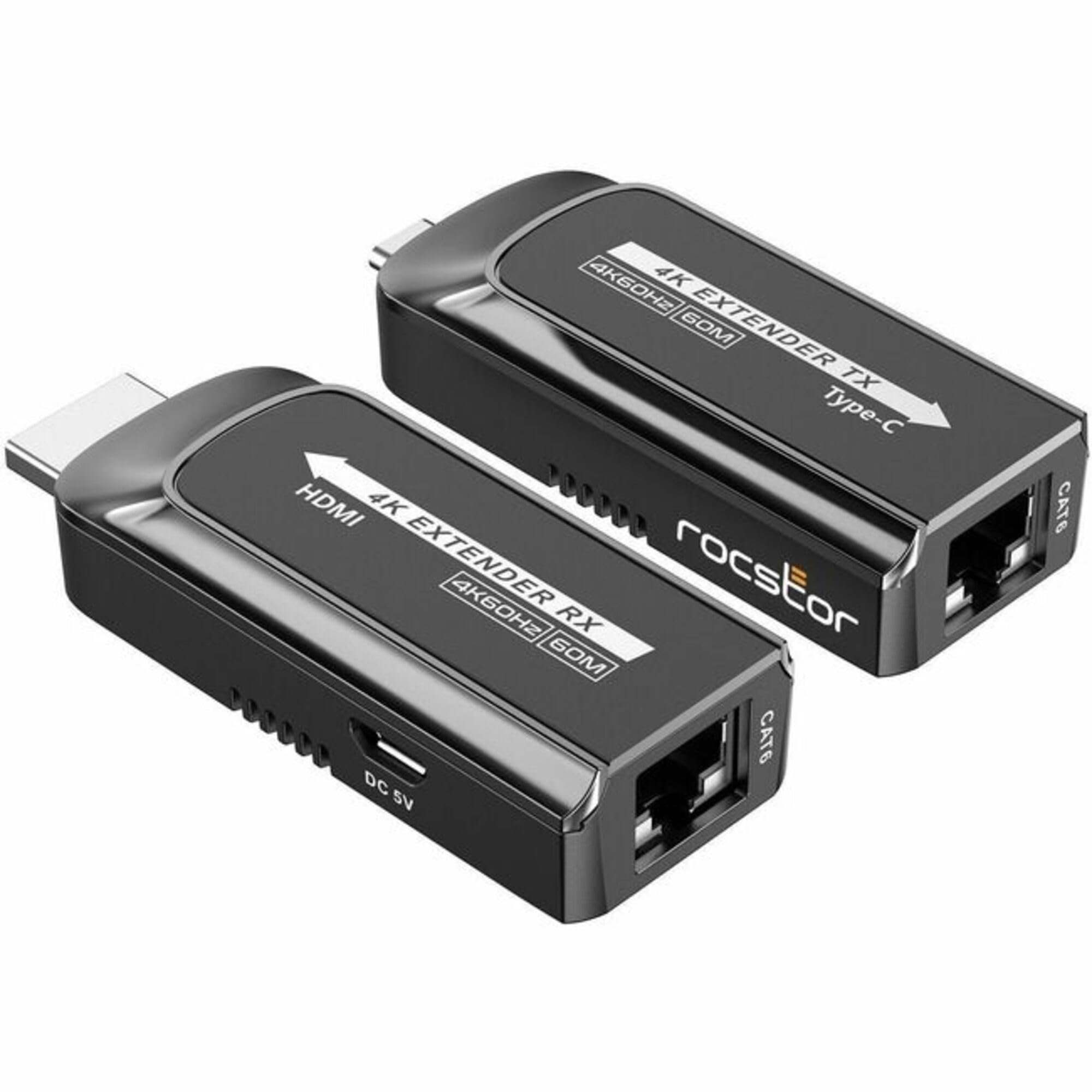 RocstorTrueReach 4K@120Hz USB-C HDMI Extender Over CAT6/CAT6a/Cat7 Ethernet Cable Up to 4K@60Hz 197ft (60m), 4K@120Hz 98ft (30m) Distance - Black - Y10G007-B1