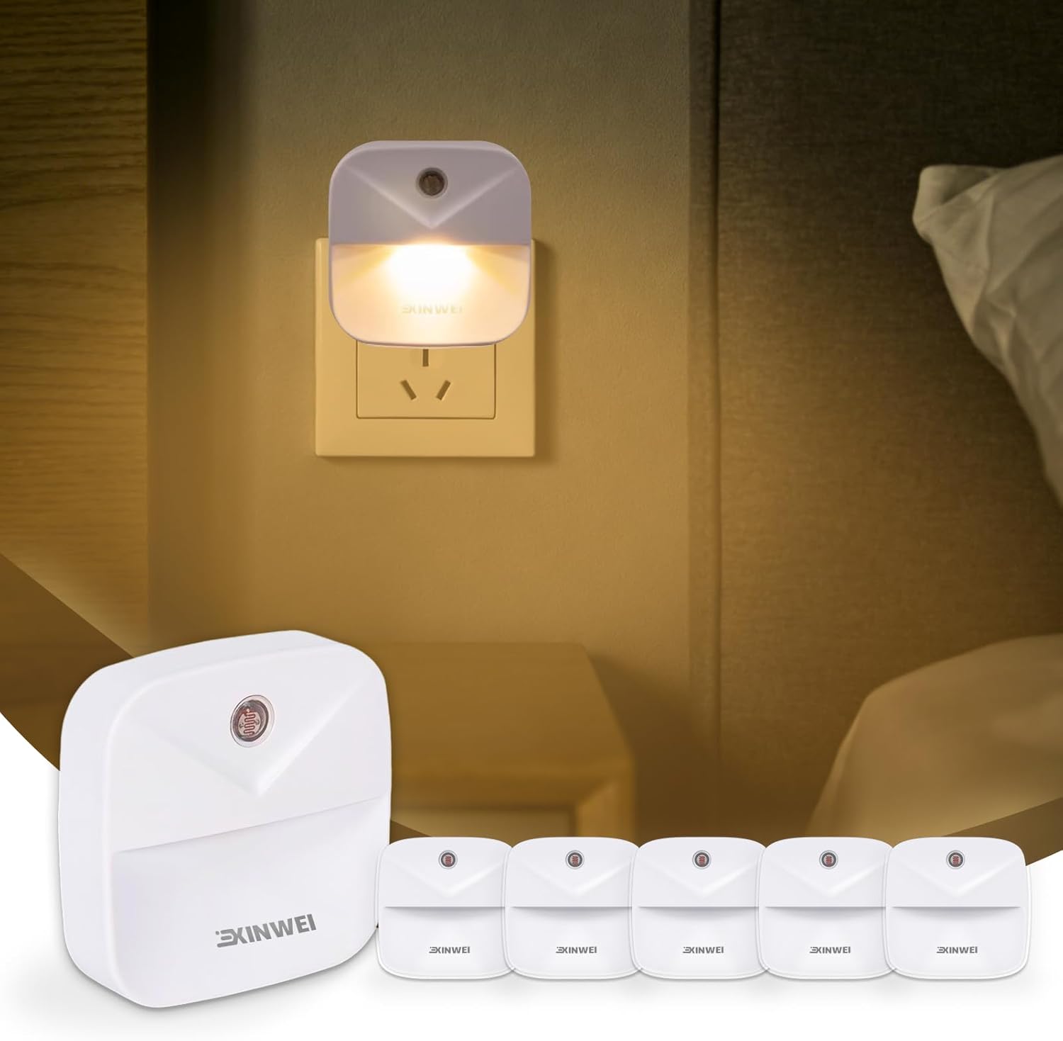 Night Lights Plug into Wall, Automatic LED Night Light with Dusk to Dawn Sensor, Modern V-Groove Design Square Night Lite for Hallway, 0.4W Plug-in Night Lights, 6-Pack (White Light)