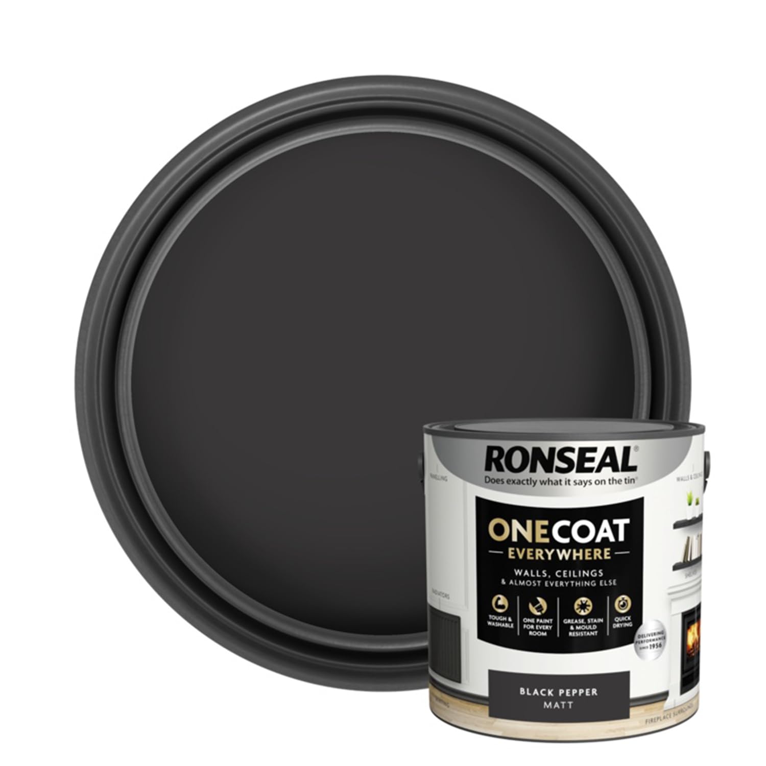 SAVING HUB Wall & Ceiling Paint - 2.5L One Coat Everywhere Matt Paints - Tough & Washable Walls Paint Matt - Quick Drying Matt Paints for Ceiling - Grease, Stain & Mould Resistant (Black Pepper)