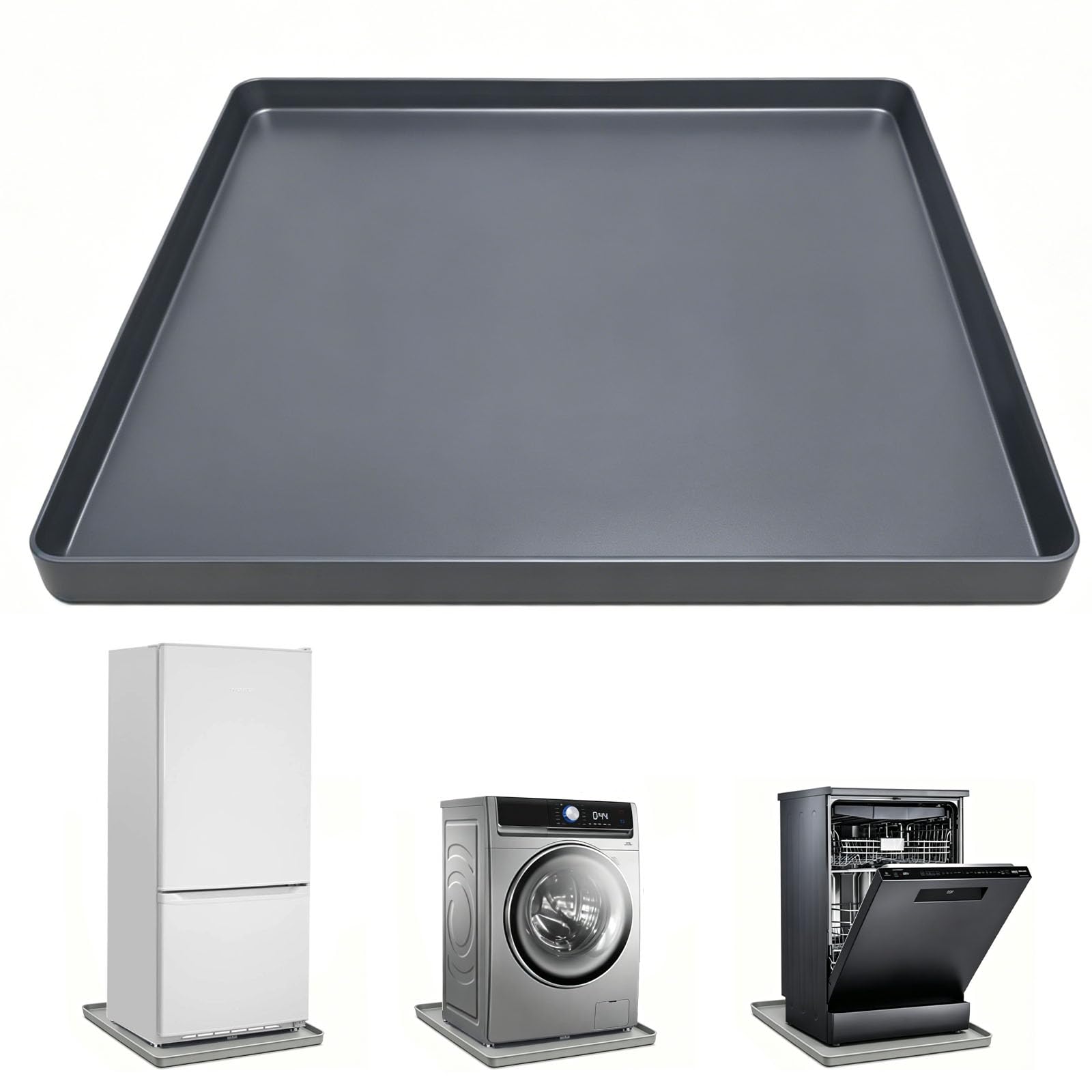 Waschmaschinen-Ablaufwanne, 73 x 73 cm, Silikonmatte für Waschmaschine, Anti-Vibrationsmatte für unter Trockner oder Waschmaschine, Waschbodenschutz-Pad (grau)