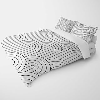 YANFENQI California King Bed Duvet Cover Black and White Line Texture Geometry Checkered Zippered Bedding for Kids Teens Adults (California King,104
