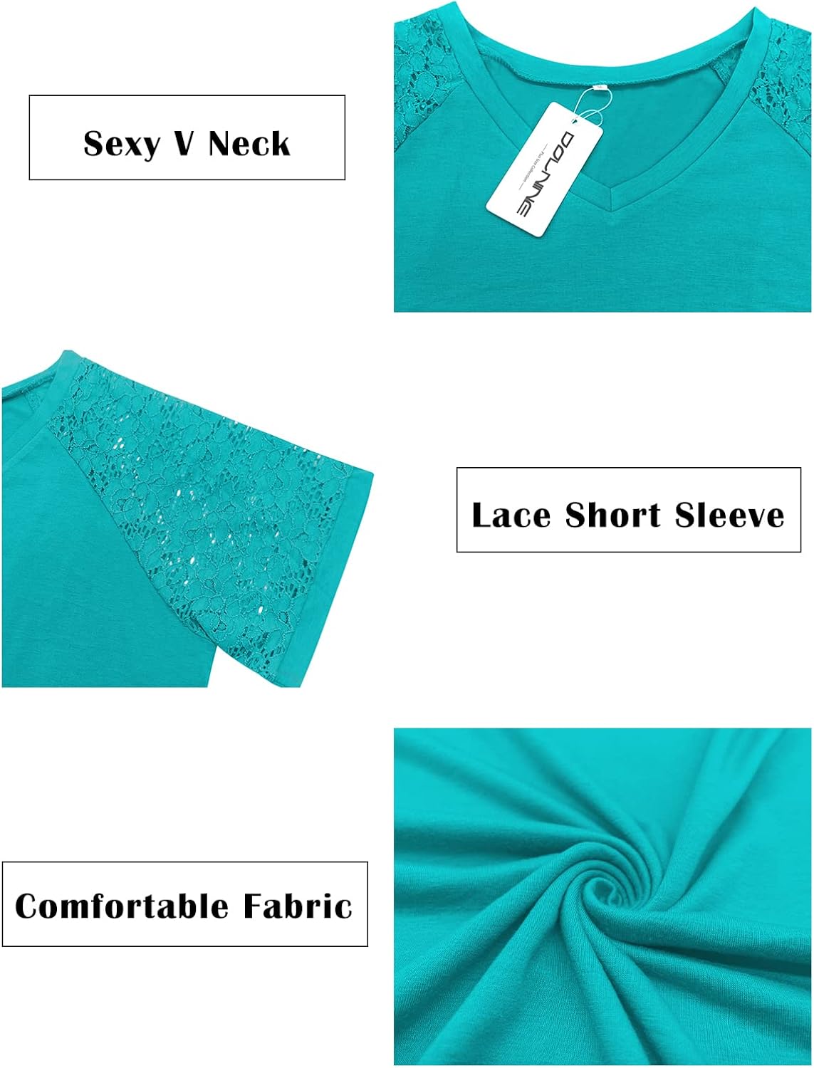 DOLNINE Plus-Size-Tops for Women Summer V Neck Casual Shirts Lace Short Sleeve Tees - Image 3