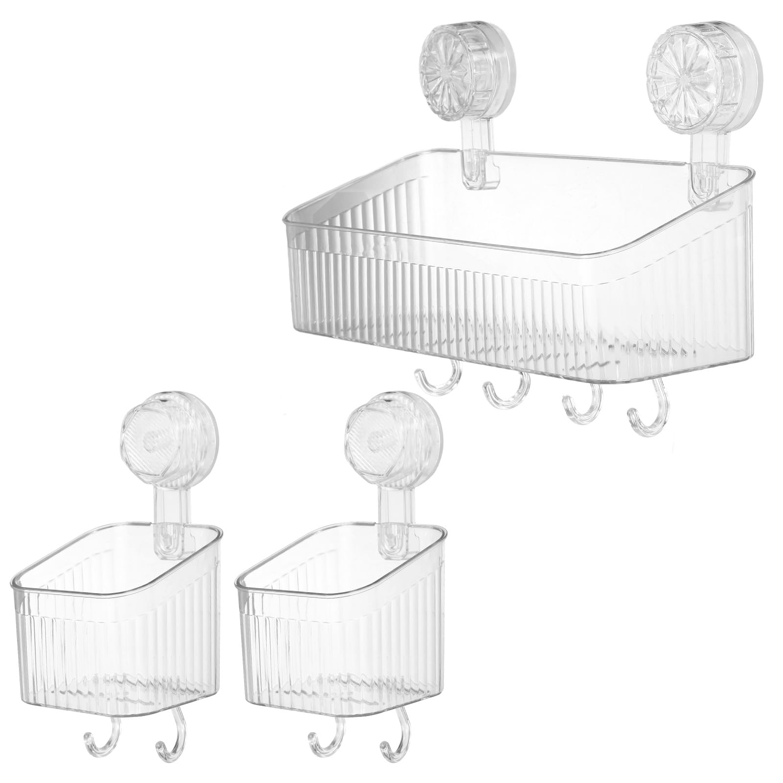 uxcell 1Set Suction Cup Shower Caddy with Hooks 3Pcs Suction Cup Shower Organizer Shelf Wall Mount Dispenser Rack
