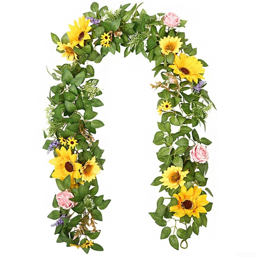 Guirlande de tournesol en soie de 2m decoration murale durable pour maison et arche