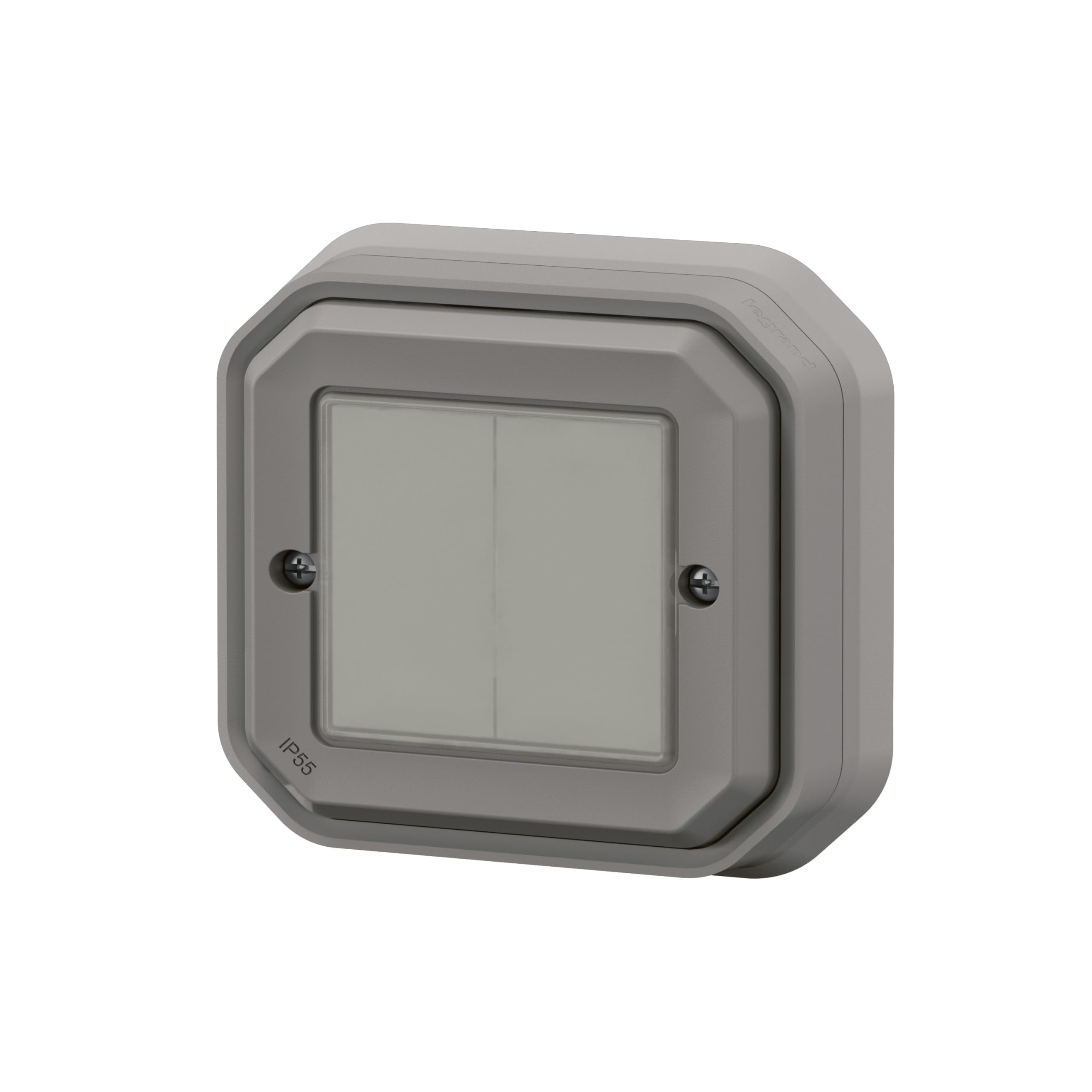 LEGRAND, Plexo New Feuchtraum-Connected-Smart-Home-Doppelschalter, Wandsender, Aufputz-Schalter, An-Aus, batteryless technology, Home+Control-App, IP55 - IK07 wasser- und stoßfest, Grau, 069819L