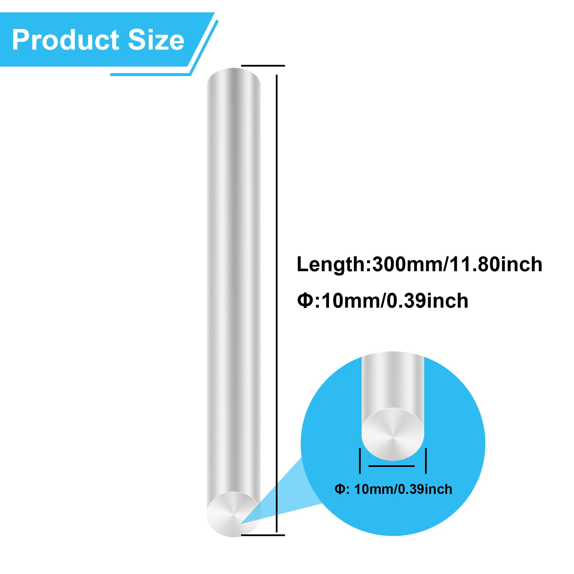 6063 Aluminium Rundstab 10mm x 300mm, solide LAVMHAB runde Schäfte Aluminium Stäbe Rundstab für DIY Bastelmodelle (2 Stück)