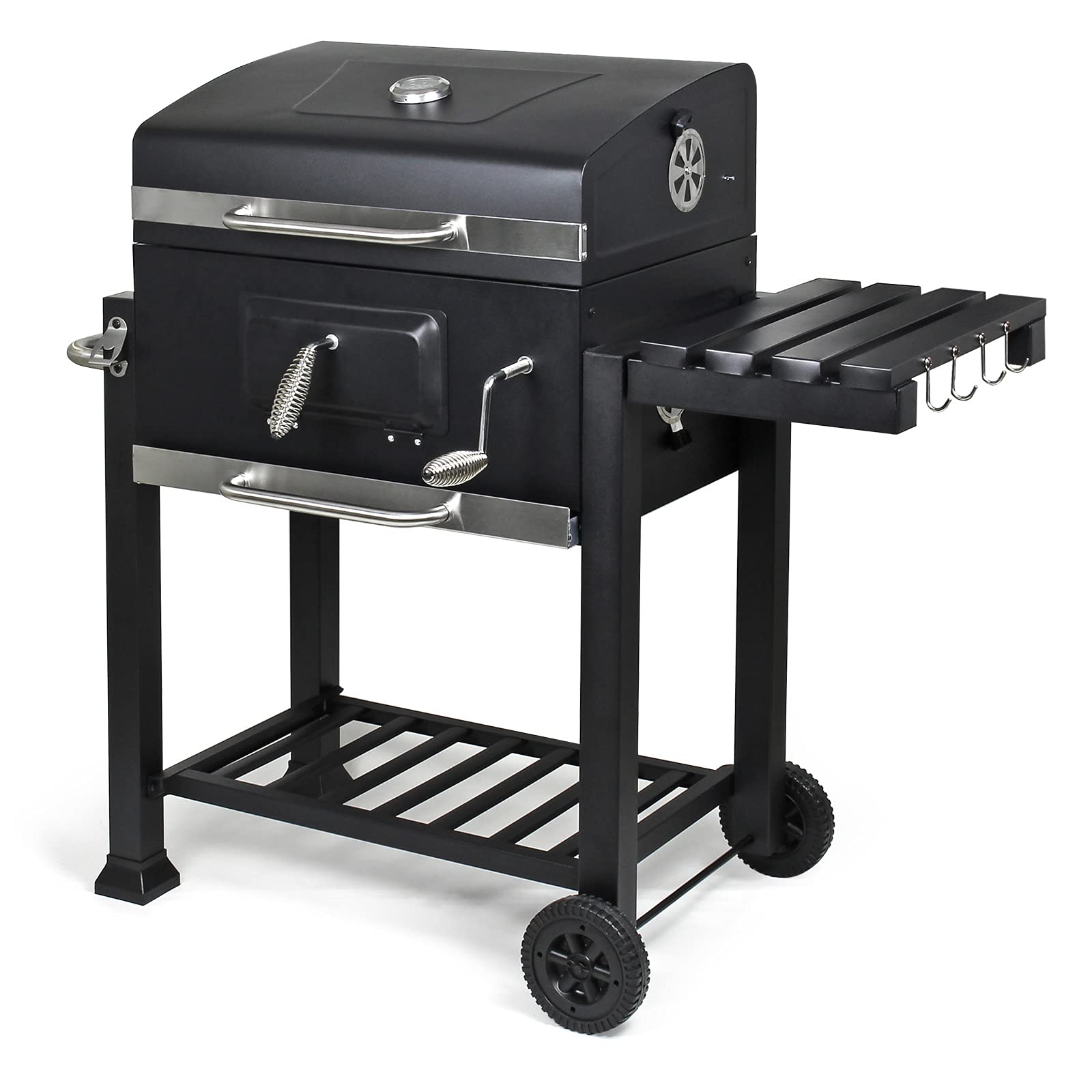 Wiltec Chariot Barbecue à Charbon 1130x475x 1000mm Clapet anti-feu Hauteur réglable Thermomètre Espaces rangement Ouvre-bouteille Grillade Jardin BBQ