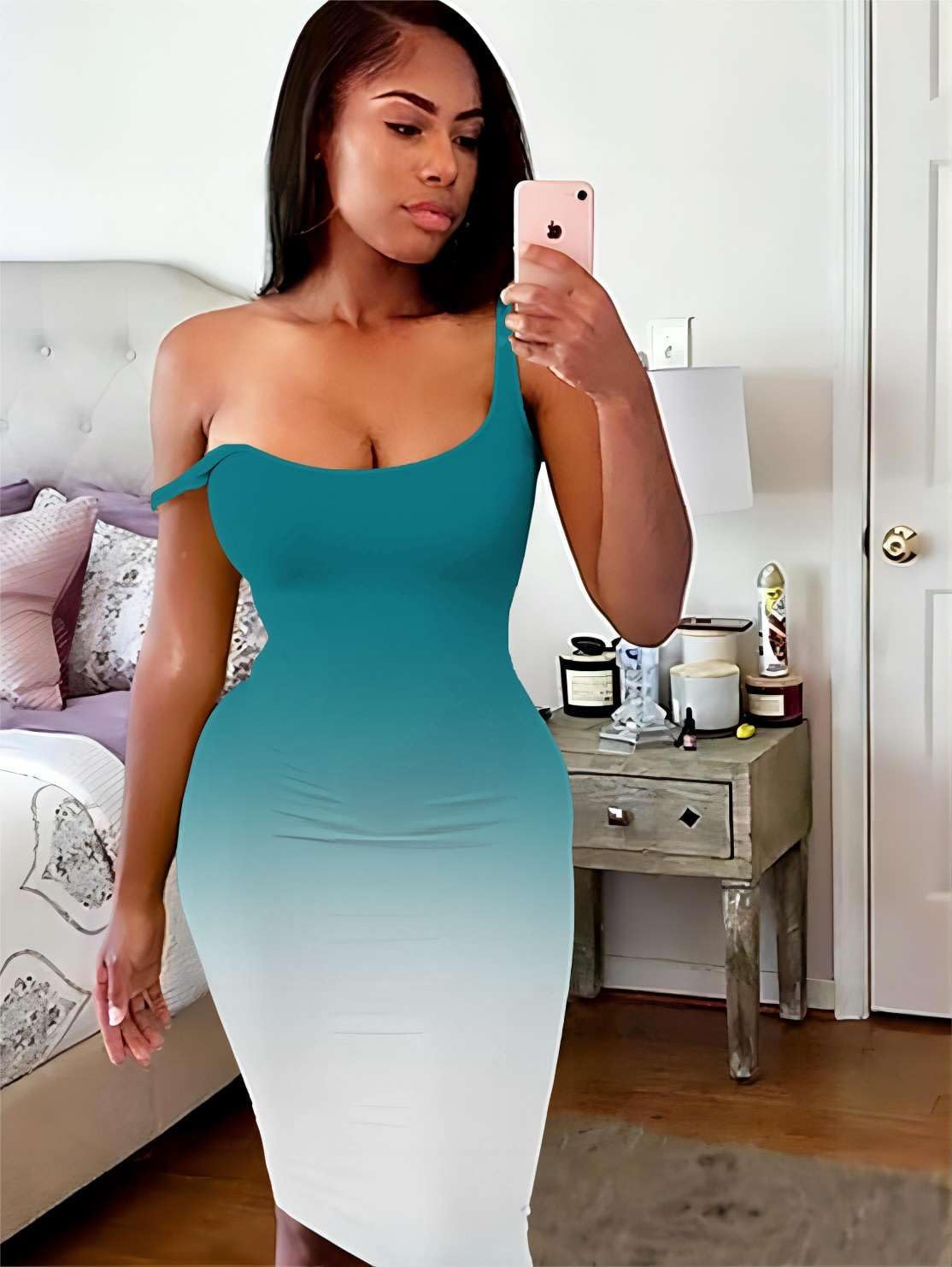 Mrskoala Women Midi Tank Dresses Casual Sexy Club Dress Summer Turquoise M - Image 2