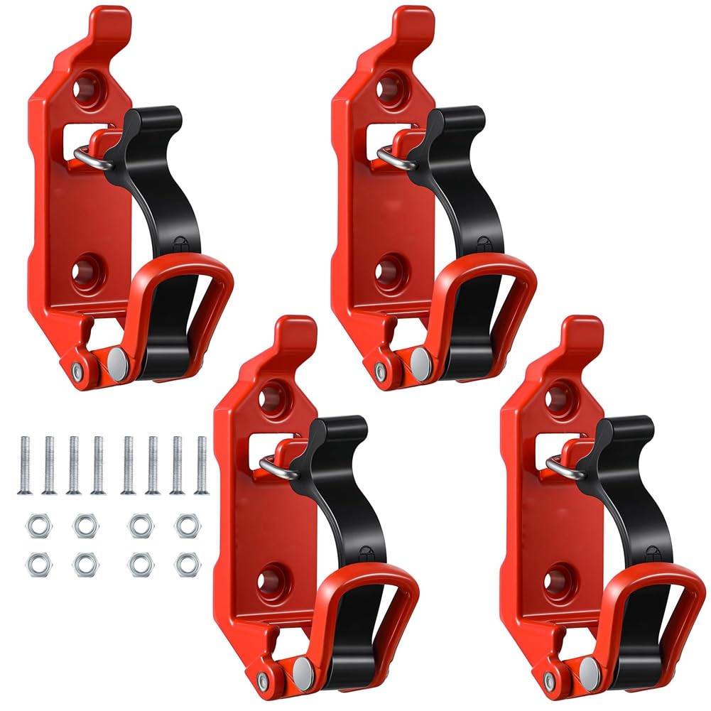 Tyatocepy Roof Rack Shovel Bracket, Metal Rubber Clamps, Wall Mounting Brackets, Quick Release Bracket Mounting Kit(4 Pack) Red, Easy to Use