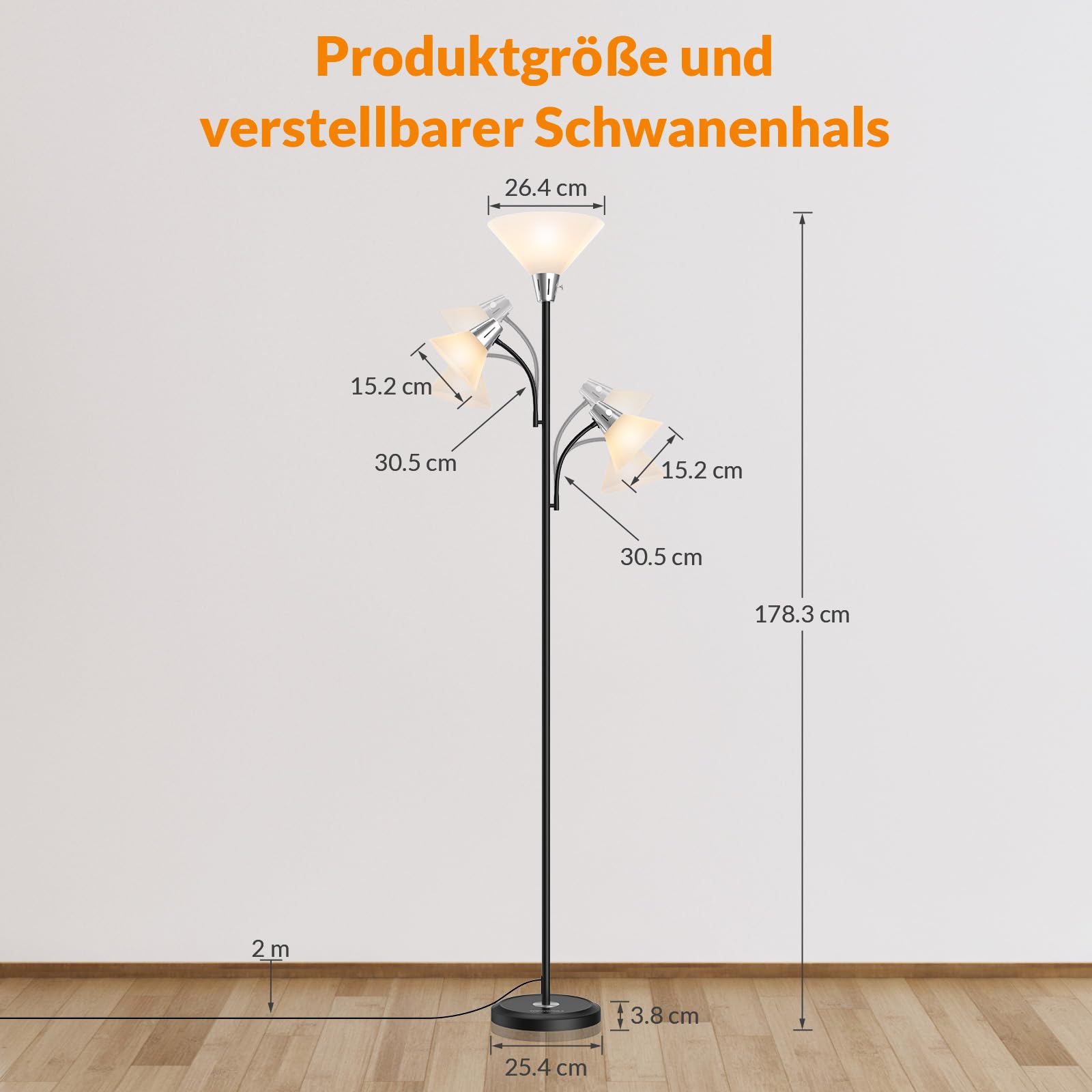 LEPOWER Stehlampe Dimmbar, 9W LED Stehlampe mit 5W Leseleuchte Einstellbar | Moderne, Helle Stehlampe mit Austauschbaren 3000K Energiespar LED, Stehlampe für Wohnzimmer, Schlafzimmer, Büro, Schwarz