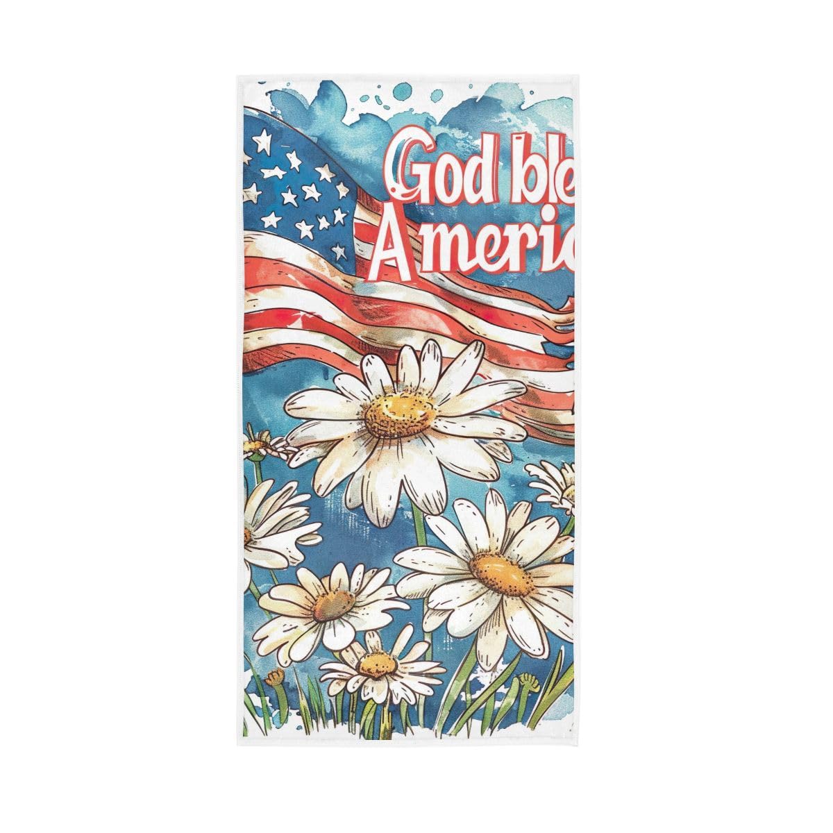 HUYGD American Flag Daisy Hand Towel, Lightweight Towels for Hand, Face, Hair, Yoga, Kitchen, Bath 15 x 30 Inches