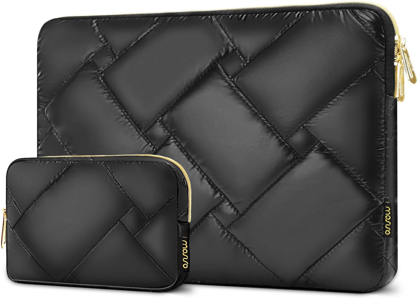 MOSISO Puffy Laptop Sleeve 13-13.3 inch, Carrying Case Compatible with MacBook Air/Pro 13 inch, Compatible with MacBook Pro 14 M4 M3 M2 M1, Polyester Rectangle Quilted Bag Cover with Small Case, Black