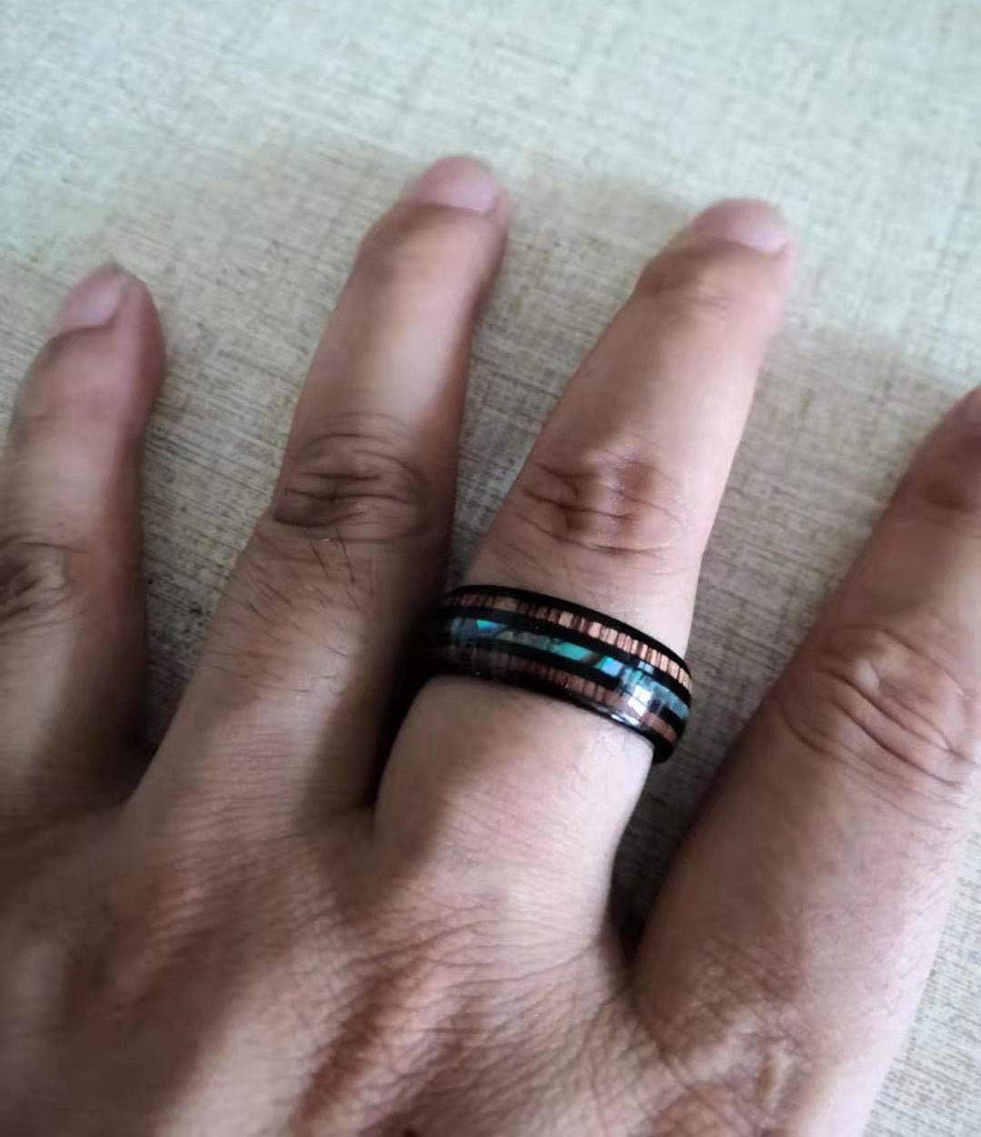 8mm Hawaiian Koa Wood and Abalone Shell Stainless Steel Rings Wedding Bands for Men Comfort Fit - Image 3