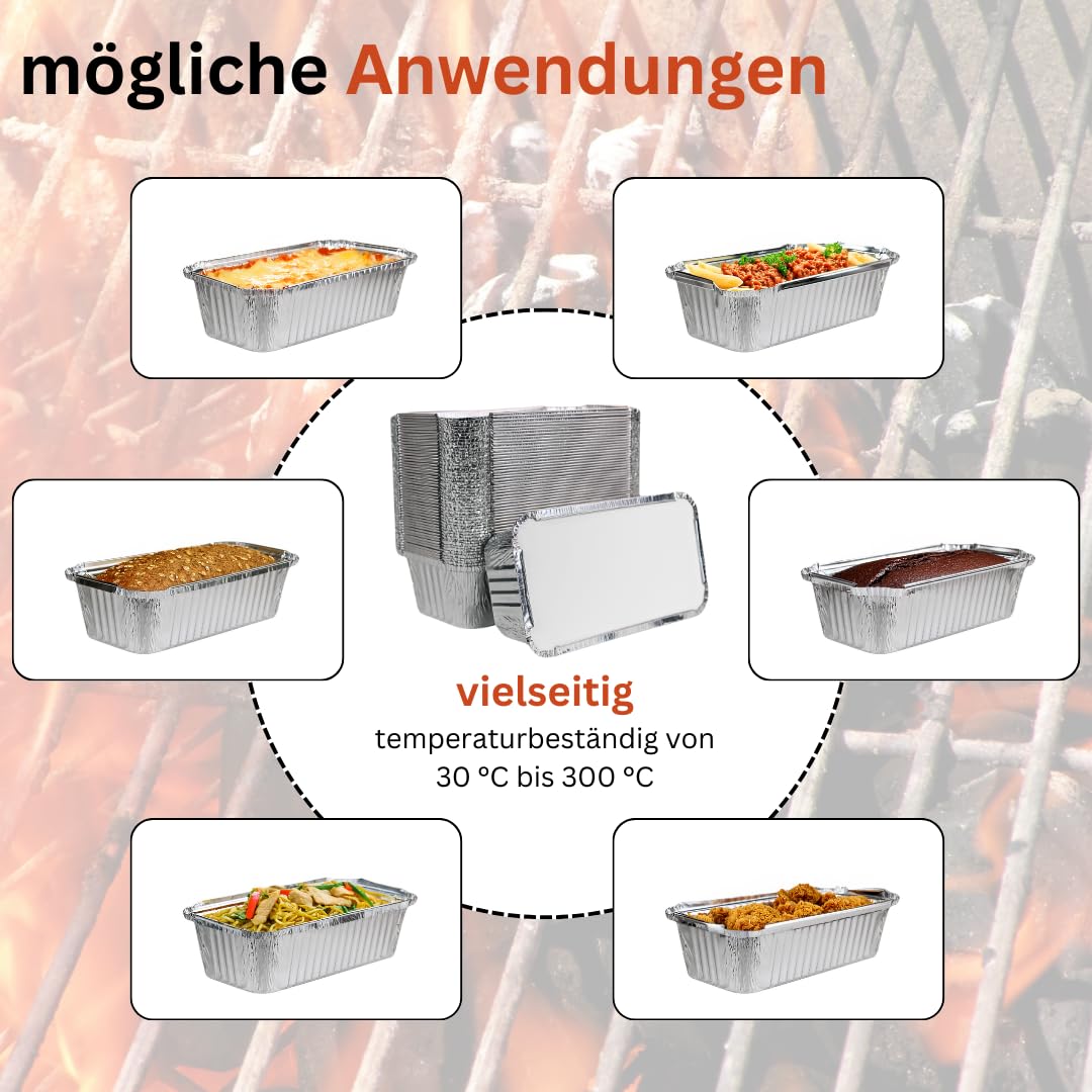 Enpack Aluschale R14/901L - Aluschalen mit Deckel 22x12x5,5 cm - Menüschale - 940 ml Füllmenge - Form für Lebensmittel - Grillschalen - Einwegverpackungen - Einmalbehälter für Pasta (100, mit Deckel)