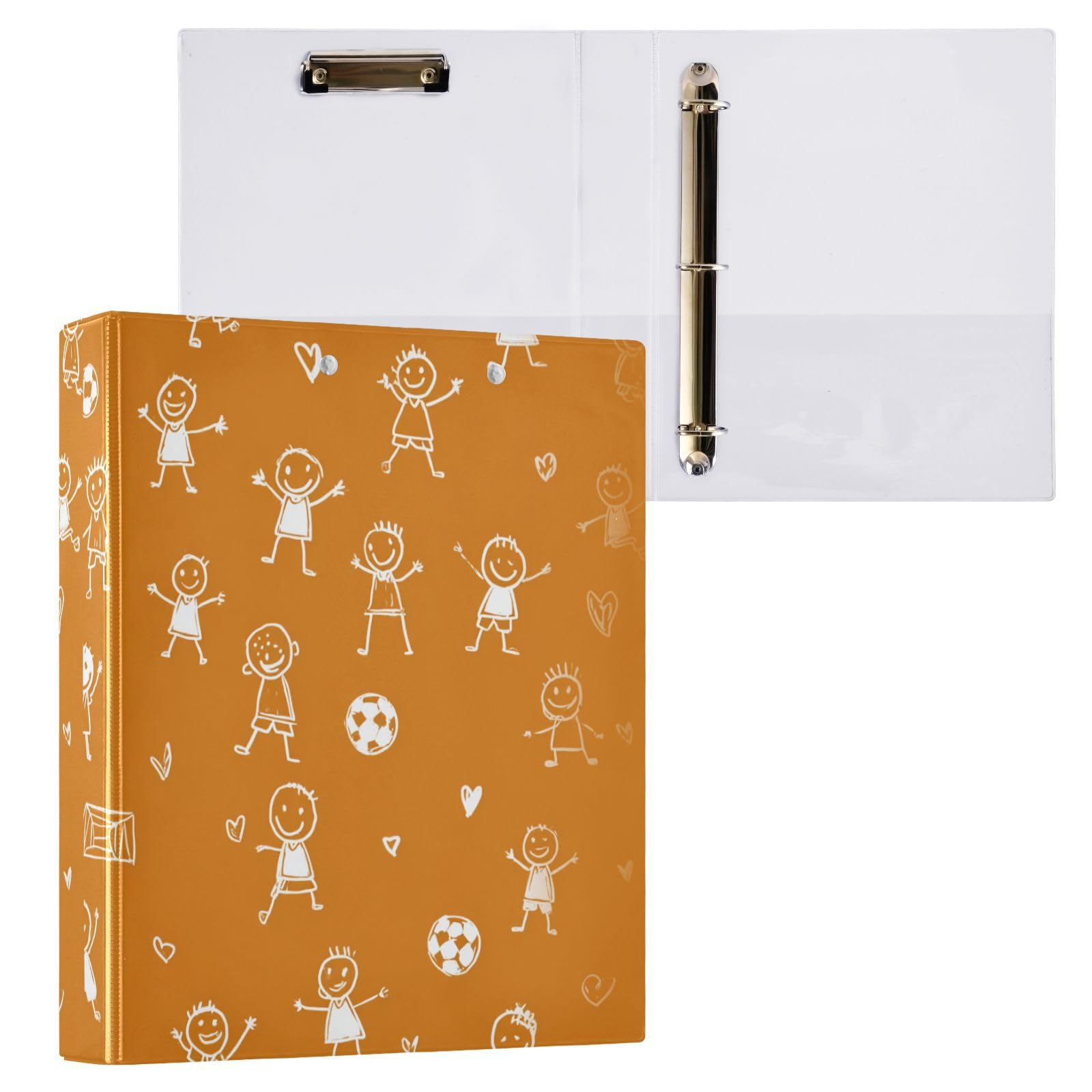 Raccoglitore per materiale scolastico da 3,8 cm, motivo cartone animato, minimalista, arancione