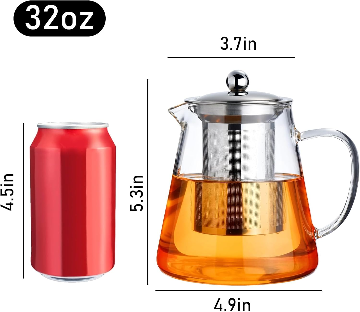 PARACITY Glass Teapot Stovetop 32 OZ, Borosilicate Clear Tea Kettle with Removable 18/8 Stainless Steel Infuser, Teapot Blooming and Loose Leaf Tea Maker Tea Brewer for Camping, Travel (950ML) - Image 2