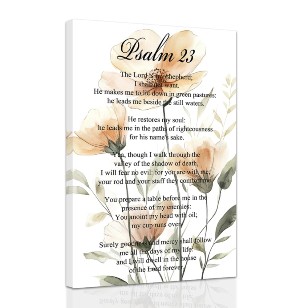 ZXHYWYM Psalm 23 Pictures Christian Wall Art Canvas Bible Verses Wall Decor Scripture Inspirational Poster Prints for Home Bedroom Decor Framed (30 x 45 cms)