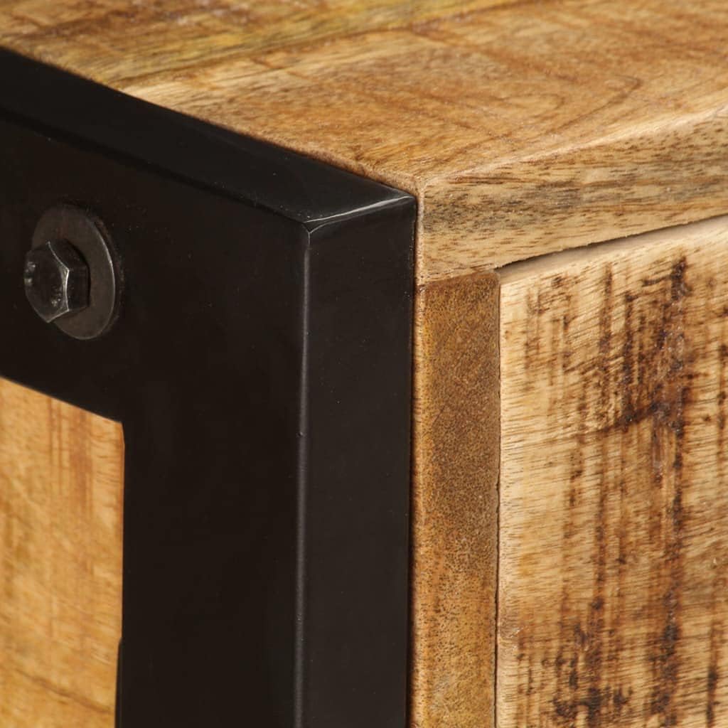 Vintage Solid Mango Wood Sideboard with Black Powder-Coated Steel Frame, 3 Drawers for Ample Storage, Sturdy and Durable Furniture Piece for Living Room or Hallway, Rustic