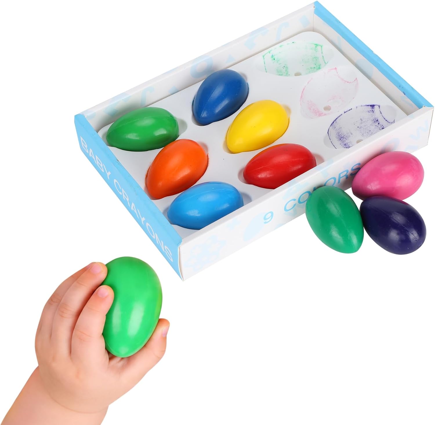 Yosoo Health Gear Washable Egg Crayons, 9 Color Palm Grip, Kids Art Supplies with Storage Tray, for Children Painting