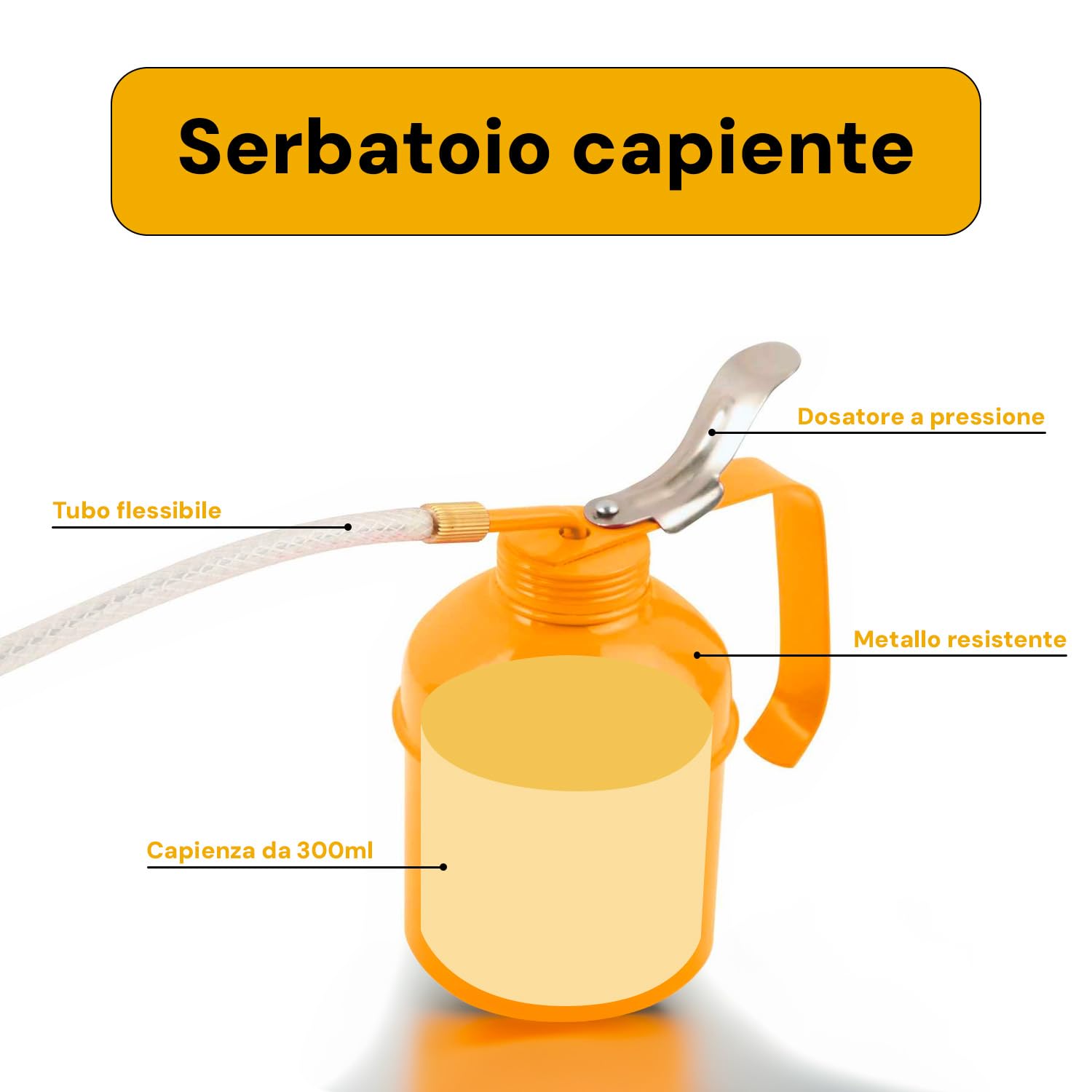 Oliatore In Metallo Ad Alta Pressione 300 Ml – Con Beccuccio Flessibile E Dritto Per Lubrificazione Di Precisione