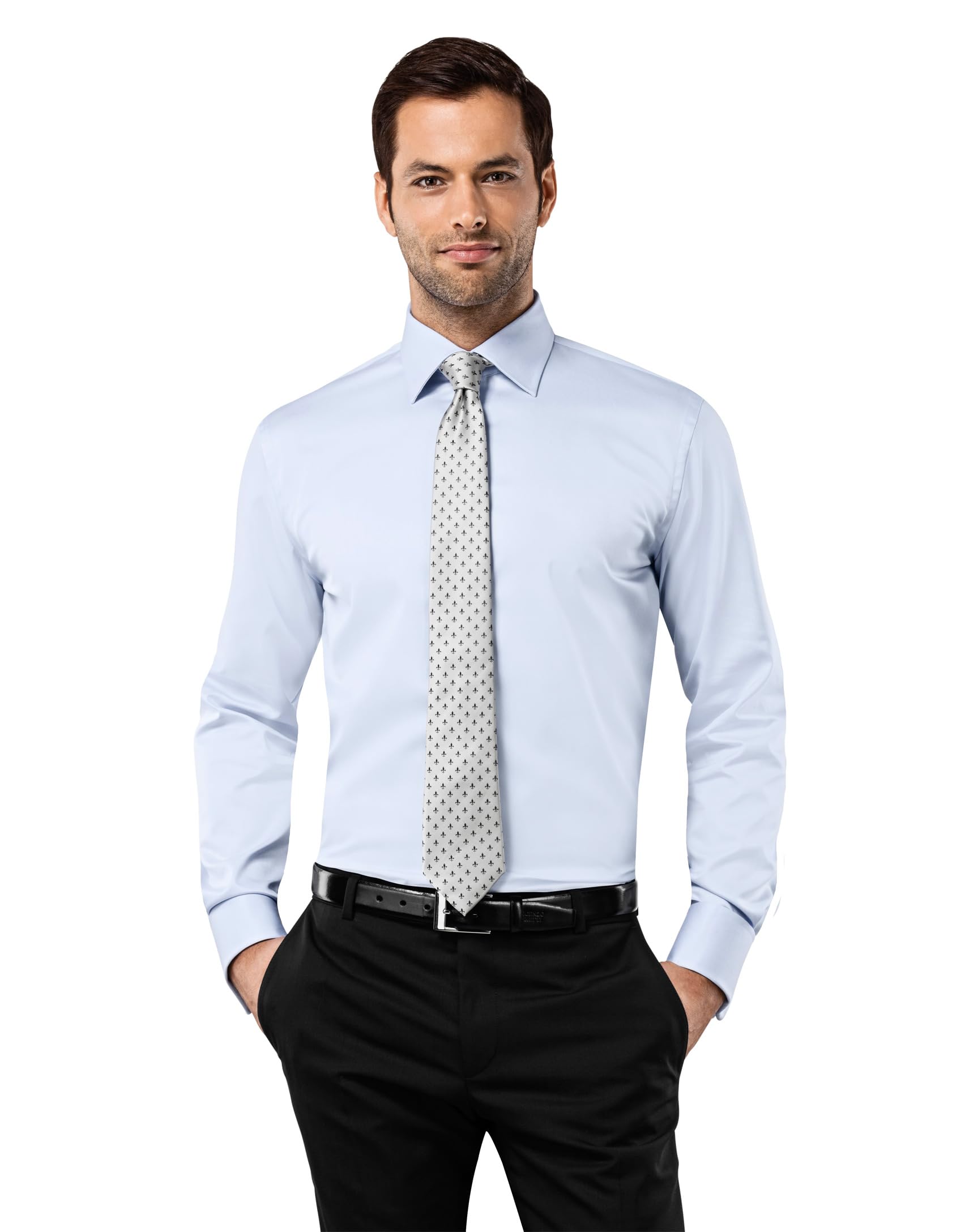 Vincenzo Boretti Men's Shirt Cuff Non-Iron 100% Cotton Slim Fit Plain