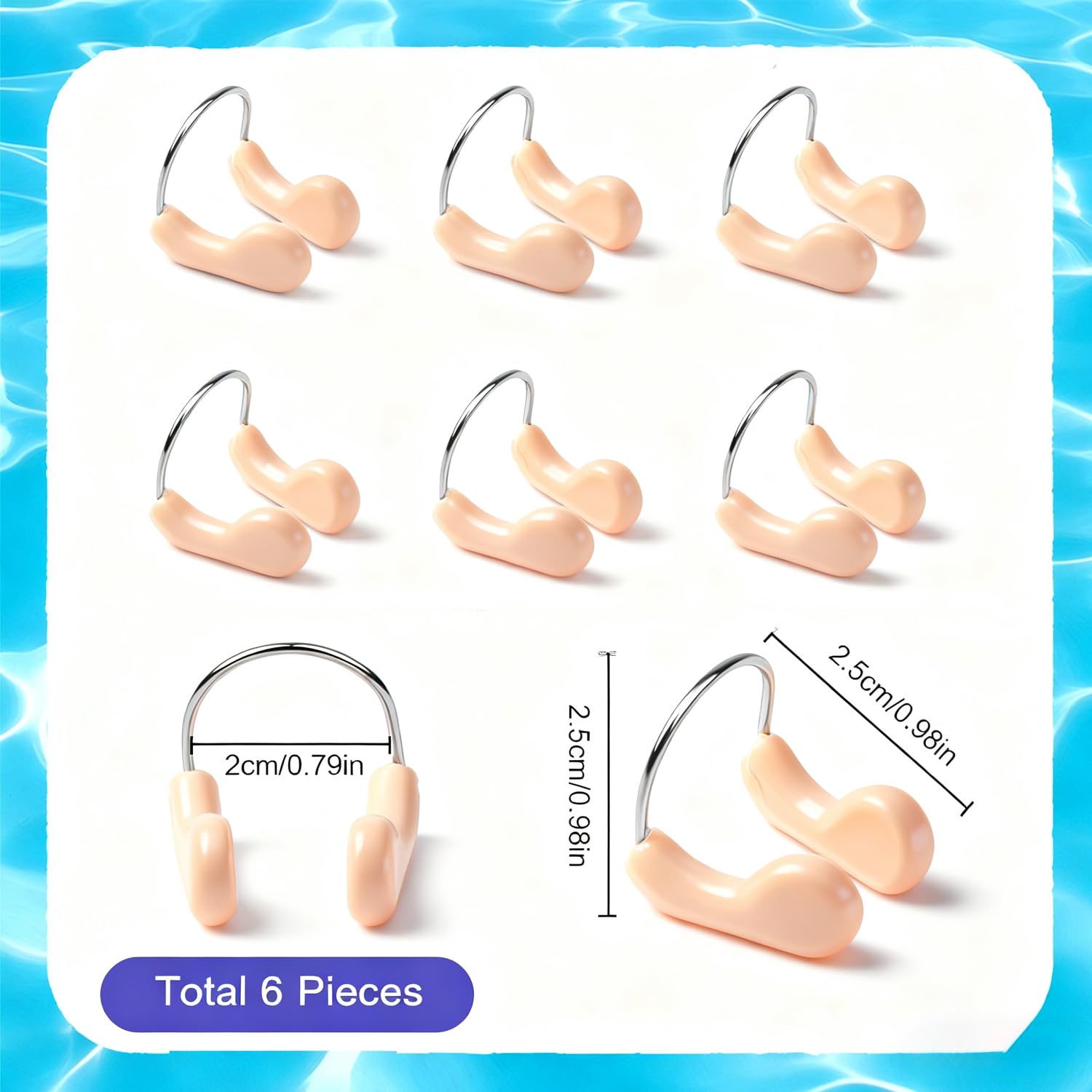 WUBAYI 6 Clips de Nariz para Natación, Pinzas de Silicona Suave Impermeable para Adultos y Niños