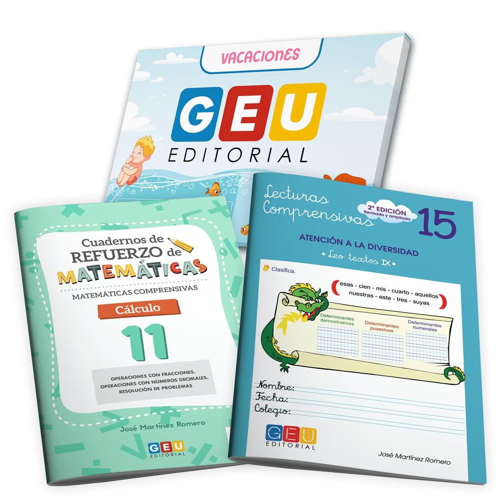 Libro De Vacaciones 4 Primaria | Cuaderno Vacaciones 4 De Primaria | Pack Problemas Matematicas 4 Primaria + Comprensión Lectora 4 Primaria | Lecturas Comprensivas GEU 15 + Cuaderno 11 Matemáticas