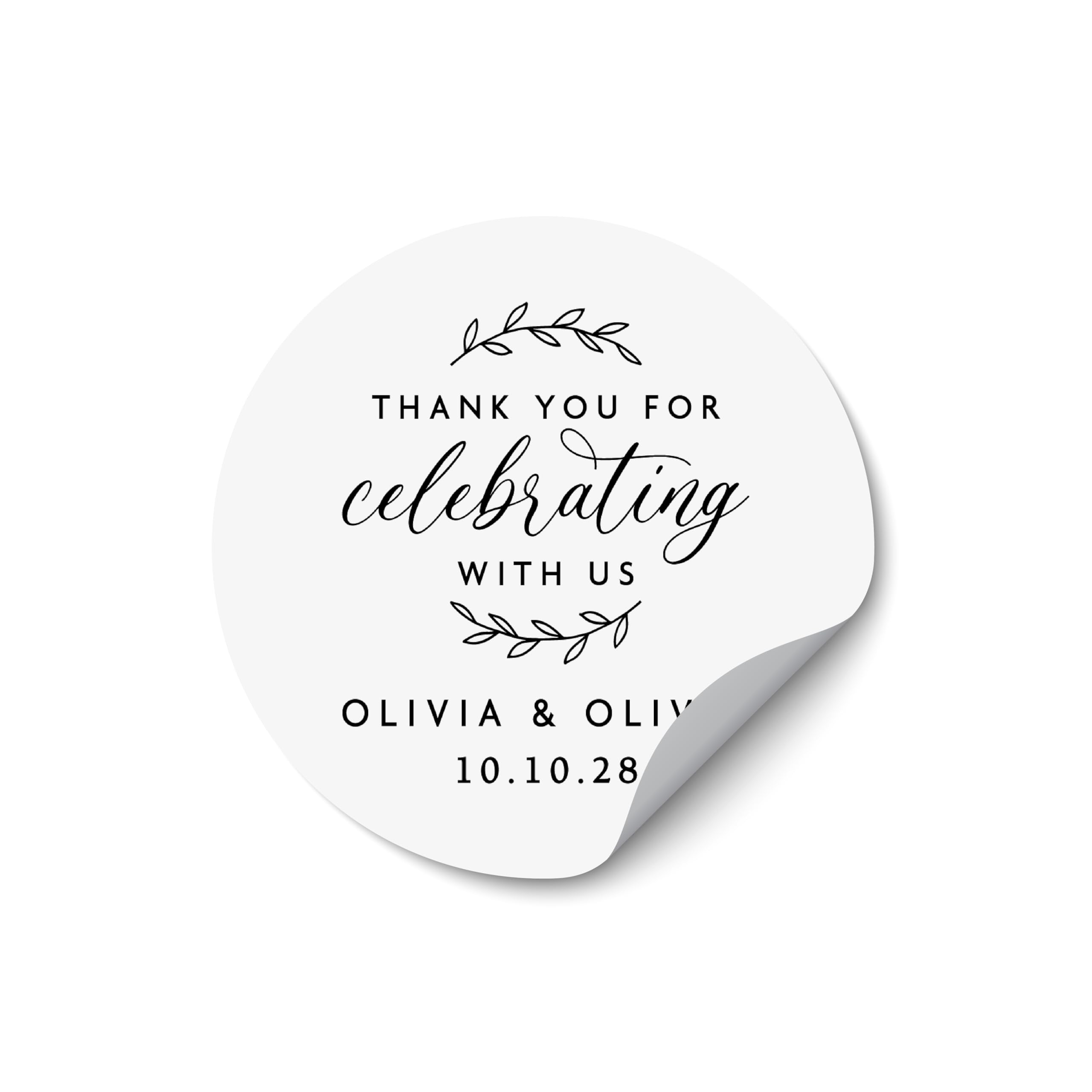 Thank You for Celebrating with us Stickers, Custom Wedding Stickers, Personalised with Your Names and Date - RW61