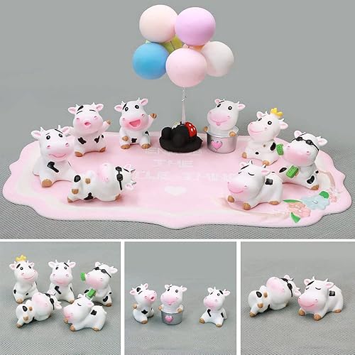 Miniatura 8 de 16 piezas de lindas vacas, mini animales miniatura de resina, adornos de paisaje de musgo de jardín de hadas para decoración al aire libre,