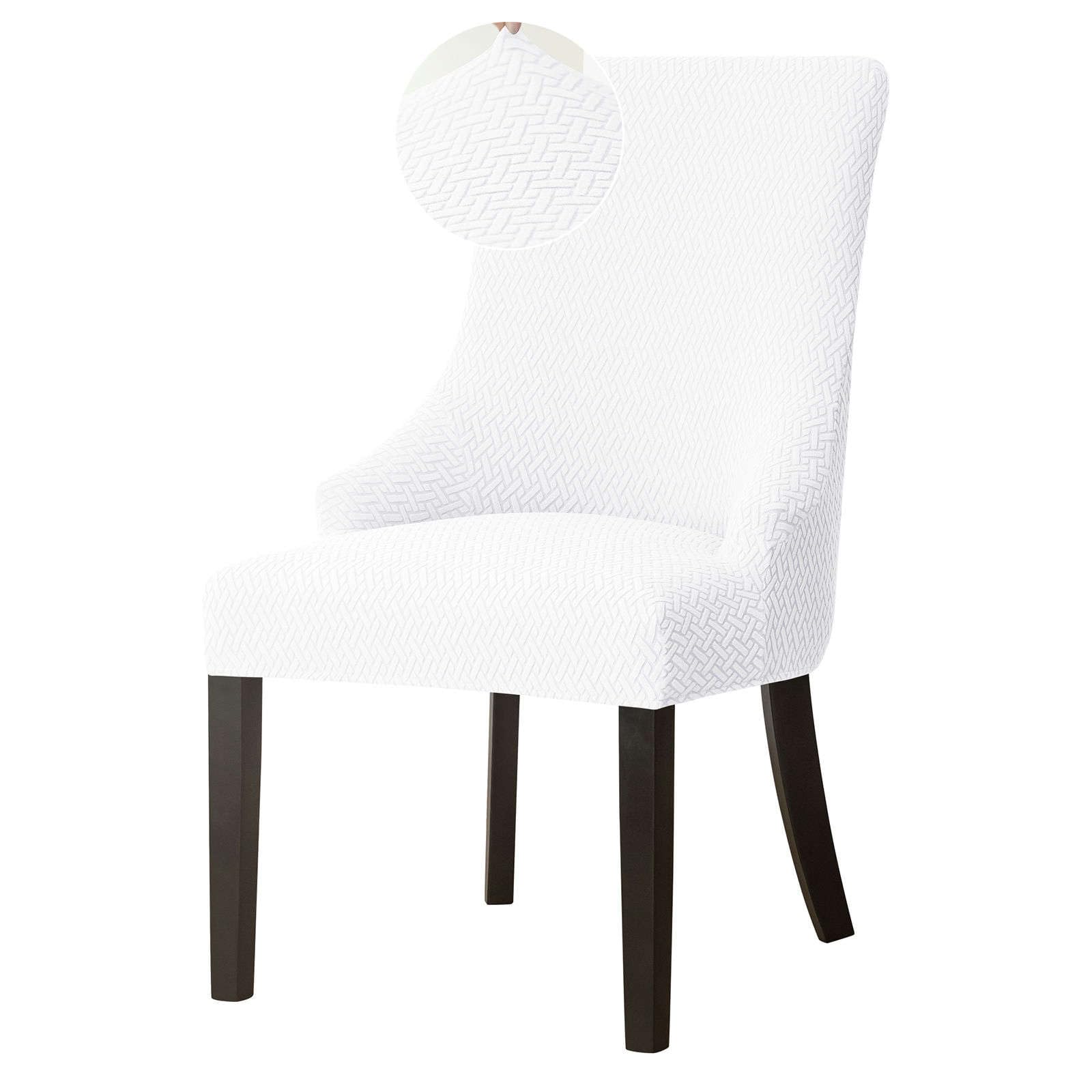 Housse de fauteuil à oreilles blanche extensible en jacquard doux pour salle à manger