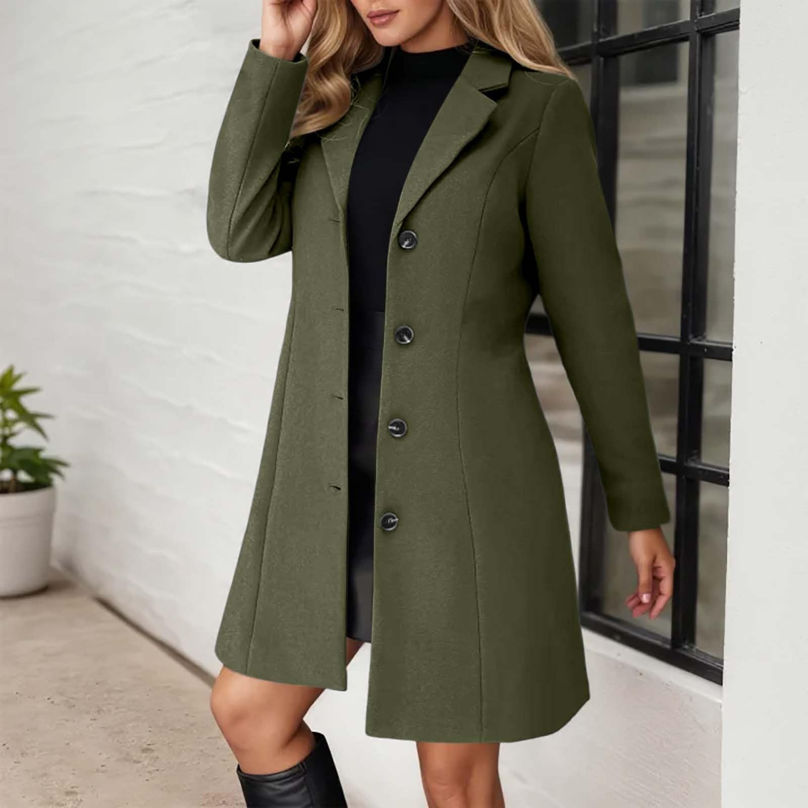Giacca Casual Trench Lungo in Taglia Comoda con Revers a Lancia, Vestibilità Slim, Soprabito Invernale Misto per Donne alla Moda Trekking