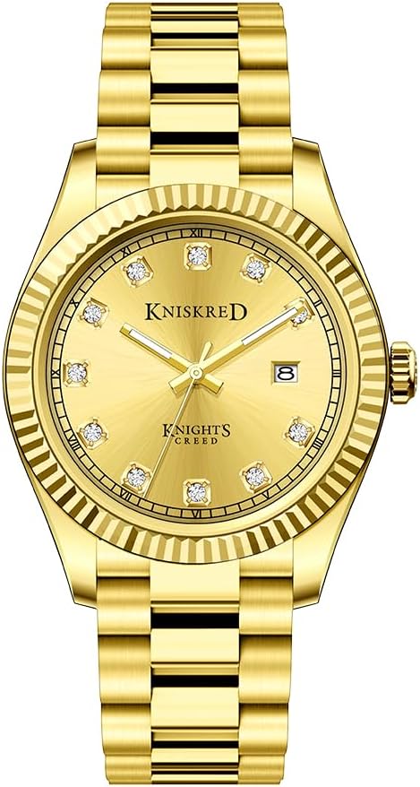 Classic Watch for Men with Solid Stainless Steel Band and Calendar Men’s Dress Watch Water Resistant (Gold)