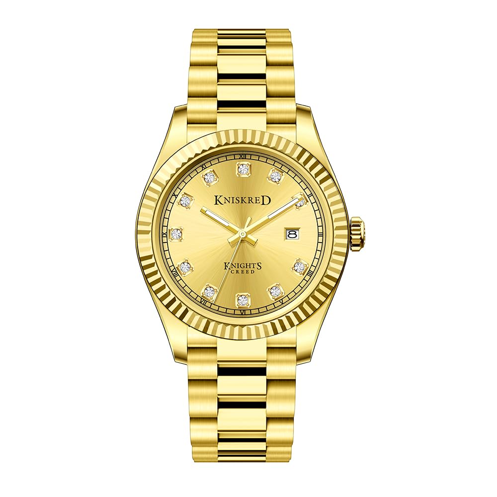 KNISKRED Reloj Clásico para Hombre con Correa Sólida de Acero Inoxidable y Calendario Reloj de Vestir para Caballeros Resistente al Agua