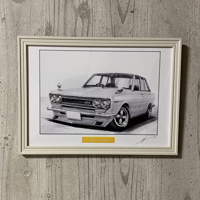 Amazon.co.jp: 【鉛筆画】日産 510ブルーバード A4額縁・作者直筆