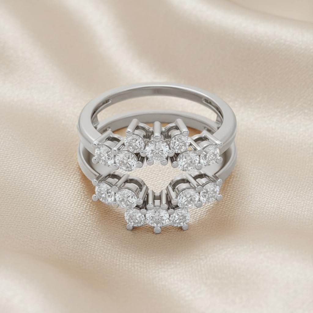 SAVEARTH DIAMONDS Sunburst Enhancer Guard Ring for Women Lab Created Moissanite or Lab Grown Diamond Wedding Band Stacking Ring in 14k Gold Plated 925 Sterling Silver Fine Jewelry Gift For Her