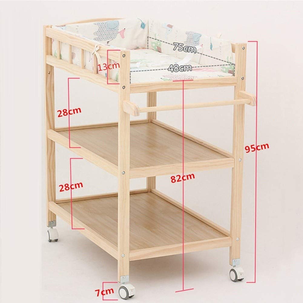 Cassettiera fasciatoio in Legno su Ruote con Cuscino, Stazione per Vasca da Bagno per Bambini per Asilo Nido Domestico, Altezza 95 cm